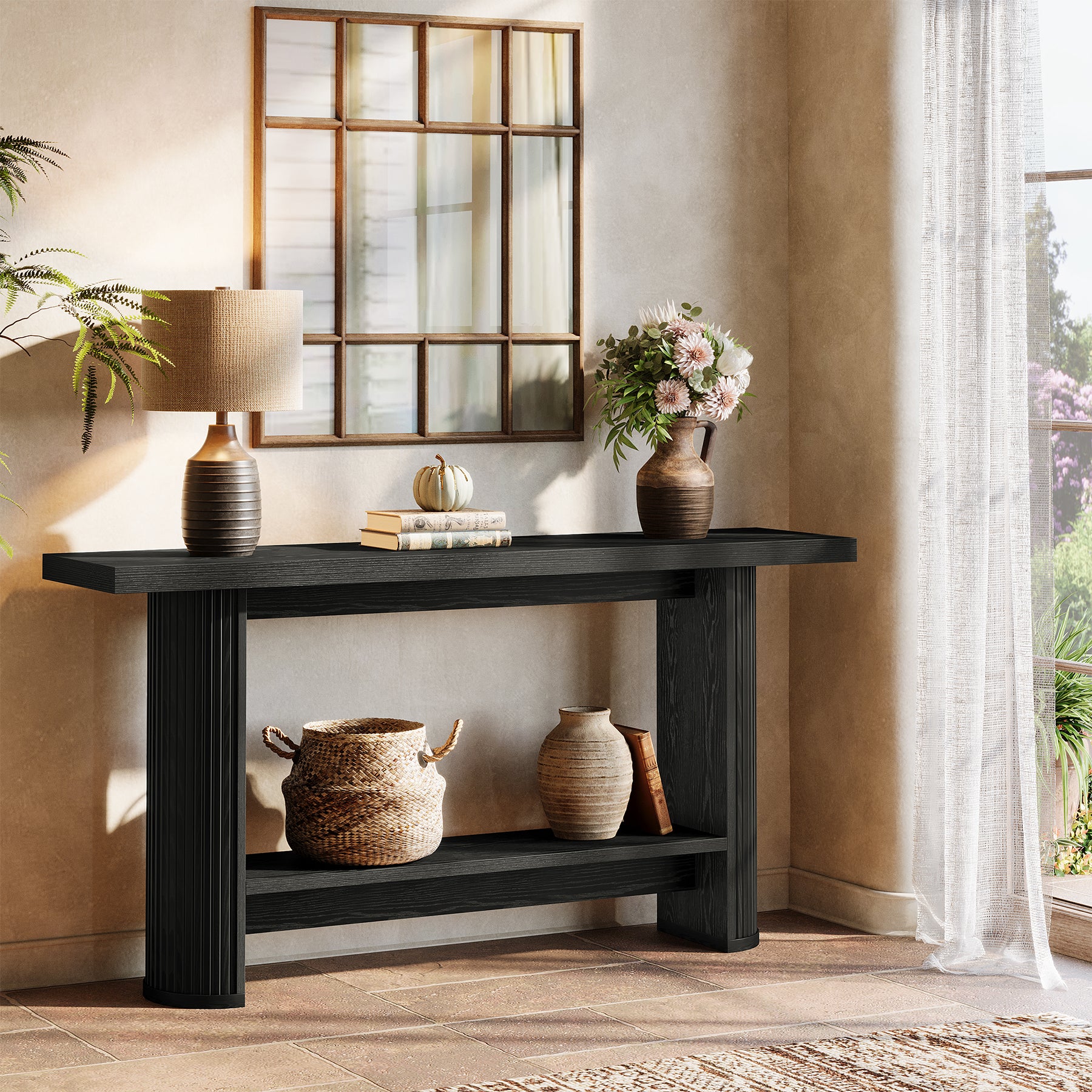 55-Inch Narrow Console Table with Storage Shelf, Rustic Entryway Sofa Table
