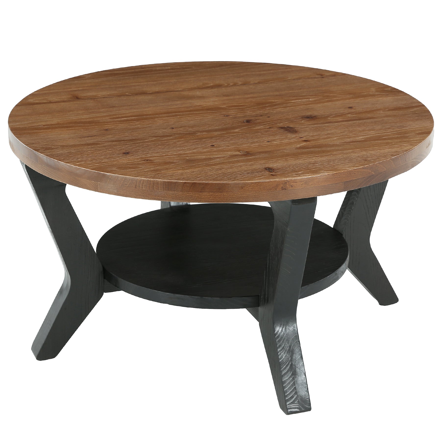 Tribesigns 31.5-Inch Solid Fir Wood Coffee Table with 2-Tier Storage, Round Table for Living Room