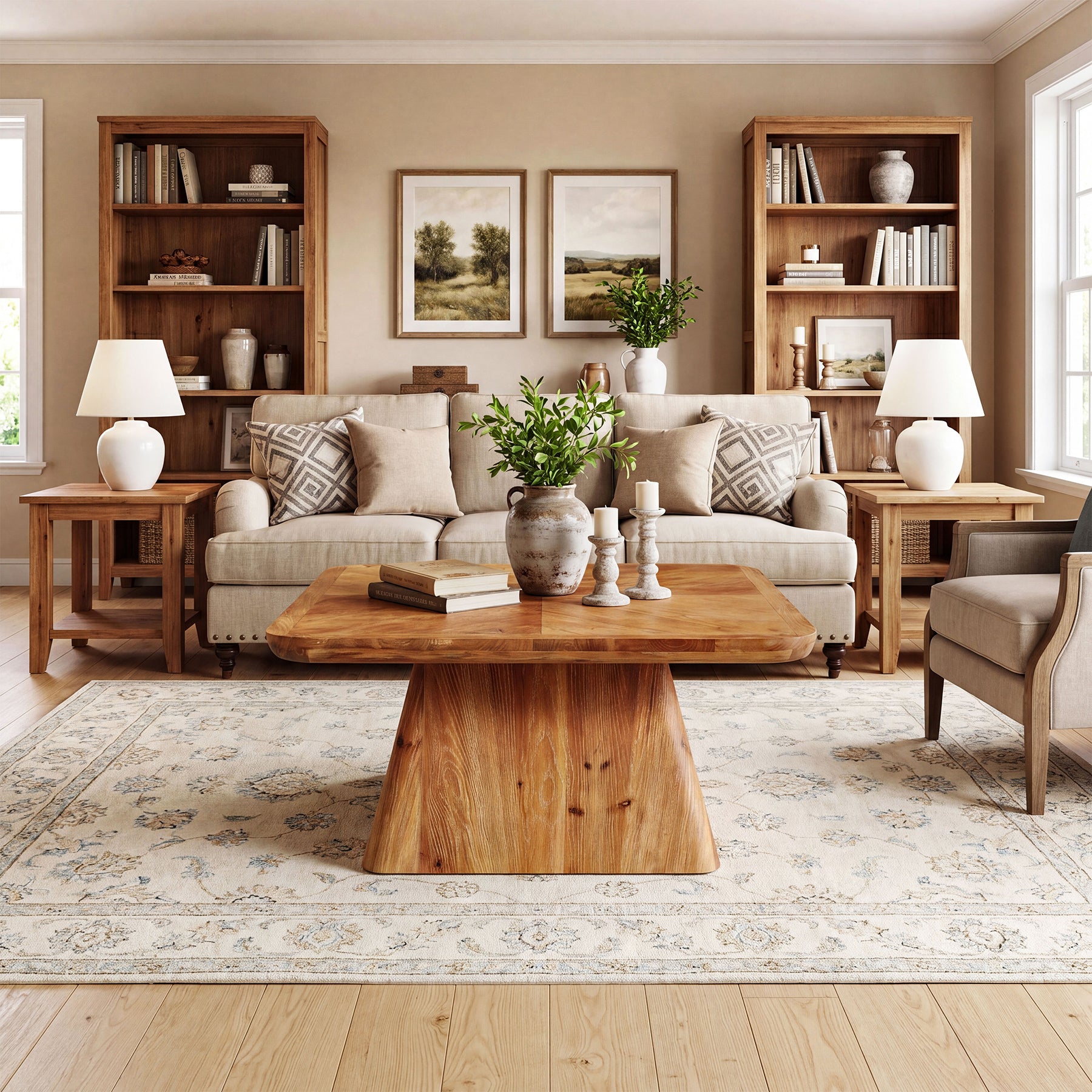 Tribesigns 31.5-Inch Square Coffee Table, Classic Living Room Center Table with Pedestal Base for Modern Home