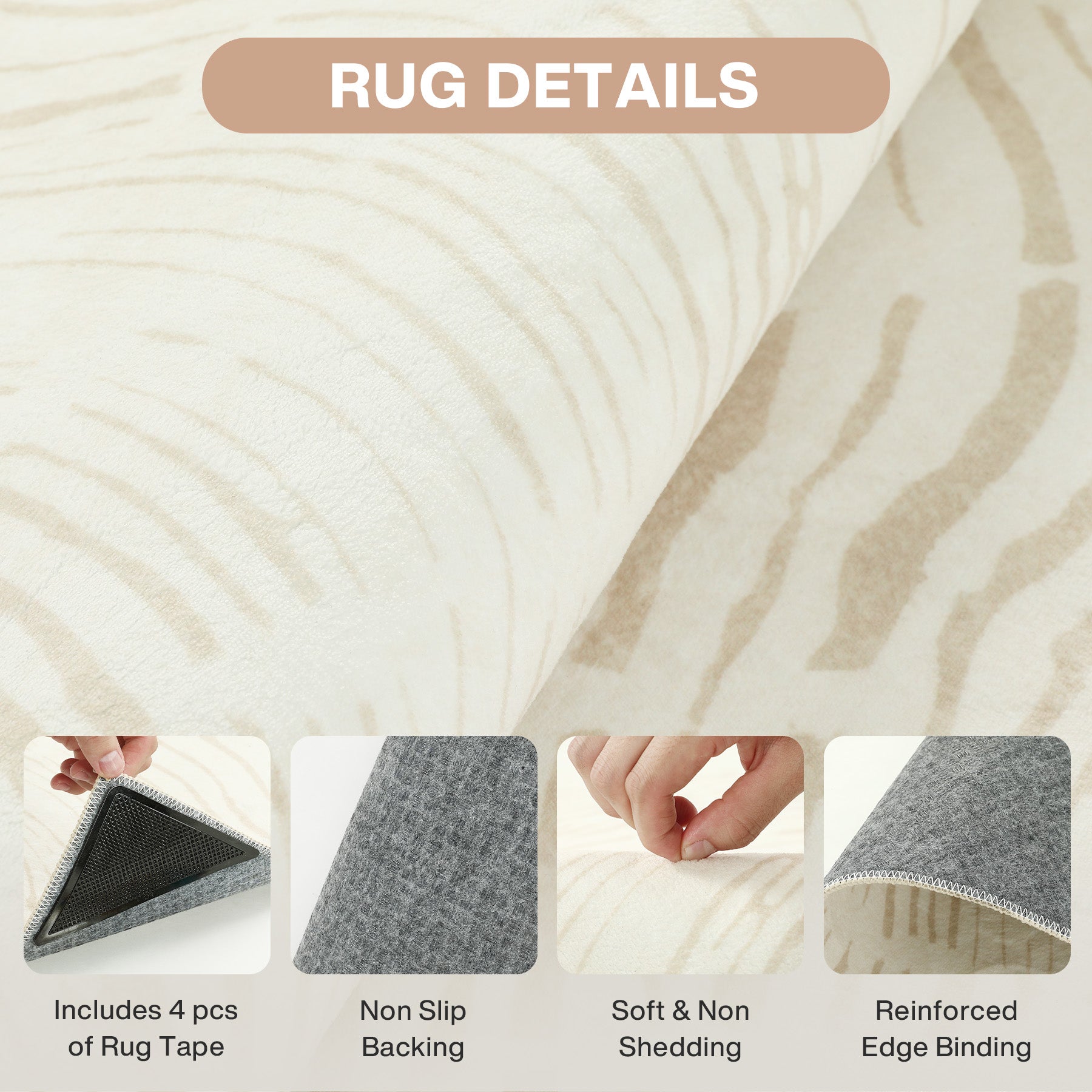 Tribesigns Washable Living Room Rug, Soft Low-Pile Rug with Abstract Pattern, Minimalist Boho Style, Non-Slip