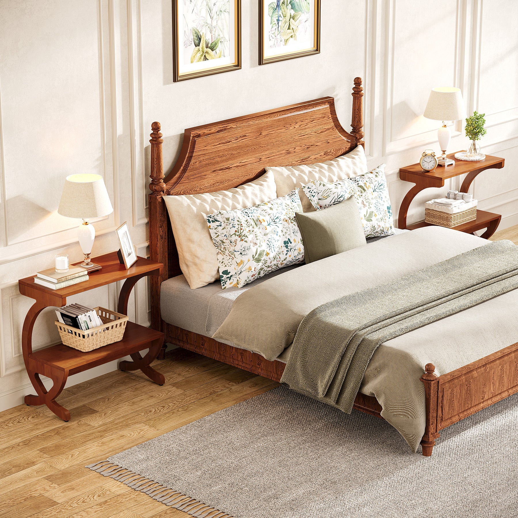 23.6-Inch Mid-Century Modern Nightstand with 2-Tier Storage and Curved Crossed Legs