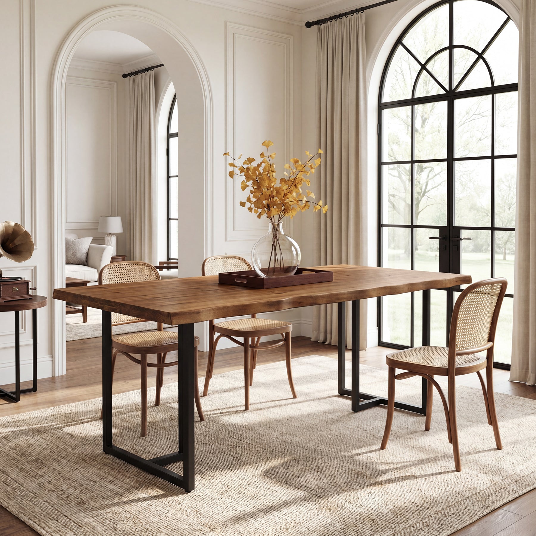 Tribesigns 63-Inch Solid Wood Dining Table with Live-Edge Inspired Top and Metal U-Frame, Industrial Kitchen Table for 4-6 People