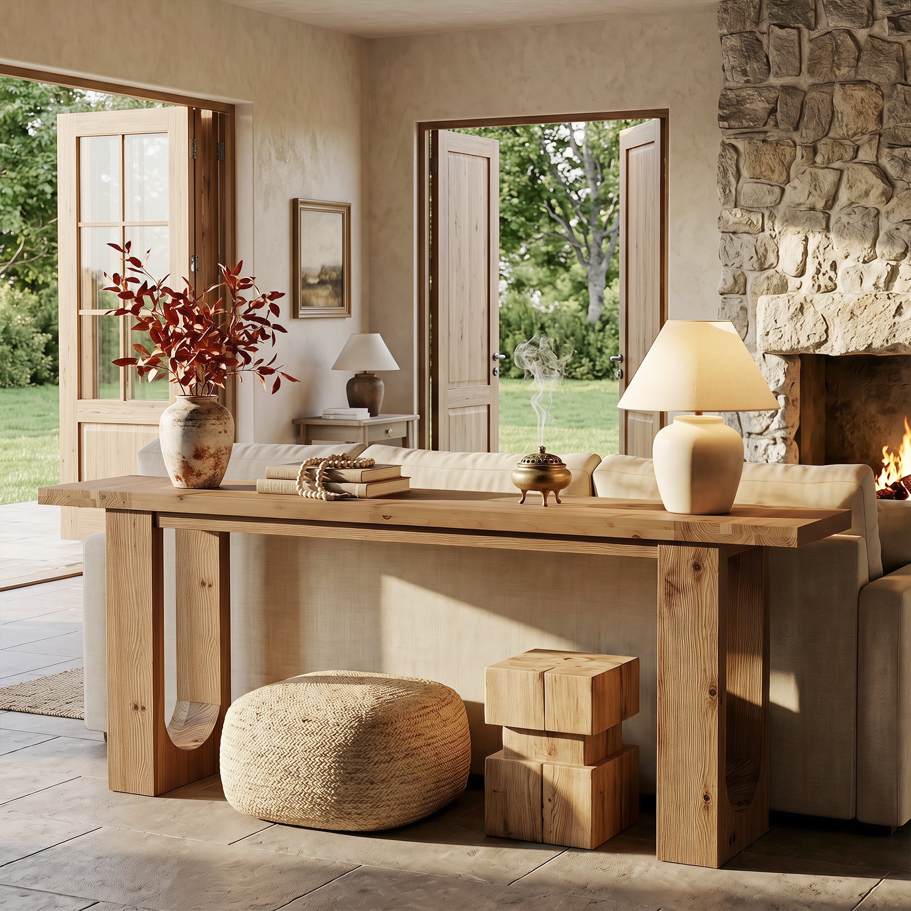 78.74-Inch Solid Wood Console Table with Hollow U-Shaped Base, Extra Long Entryway Table for Hallway