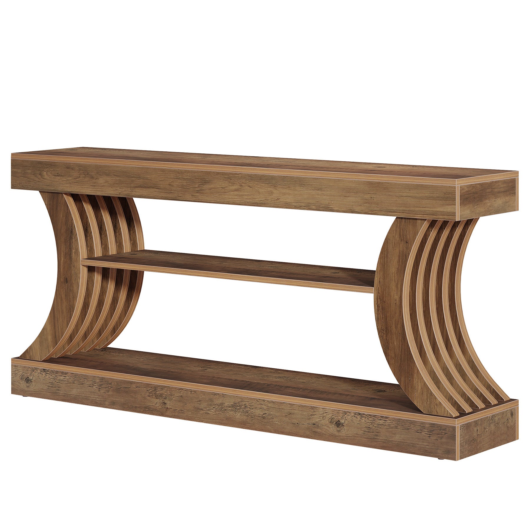 70.9-Inch 3-Tier Console Table with Curved Base, Farmhouse Hallway Table with Storage