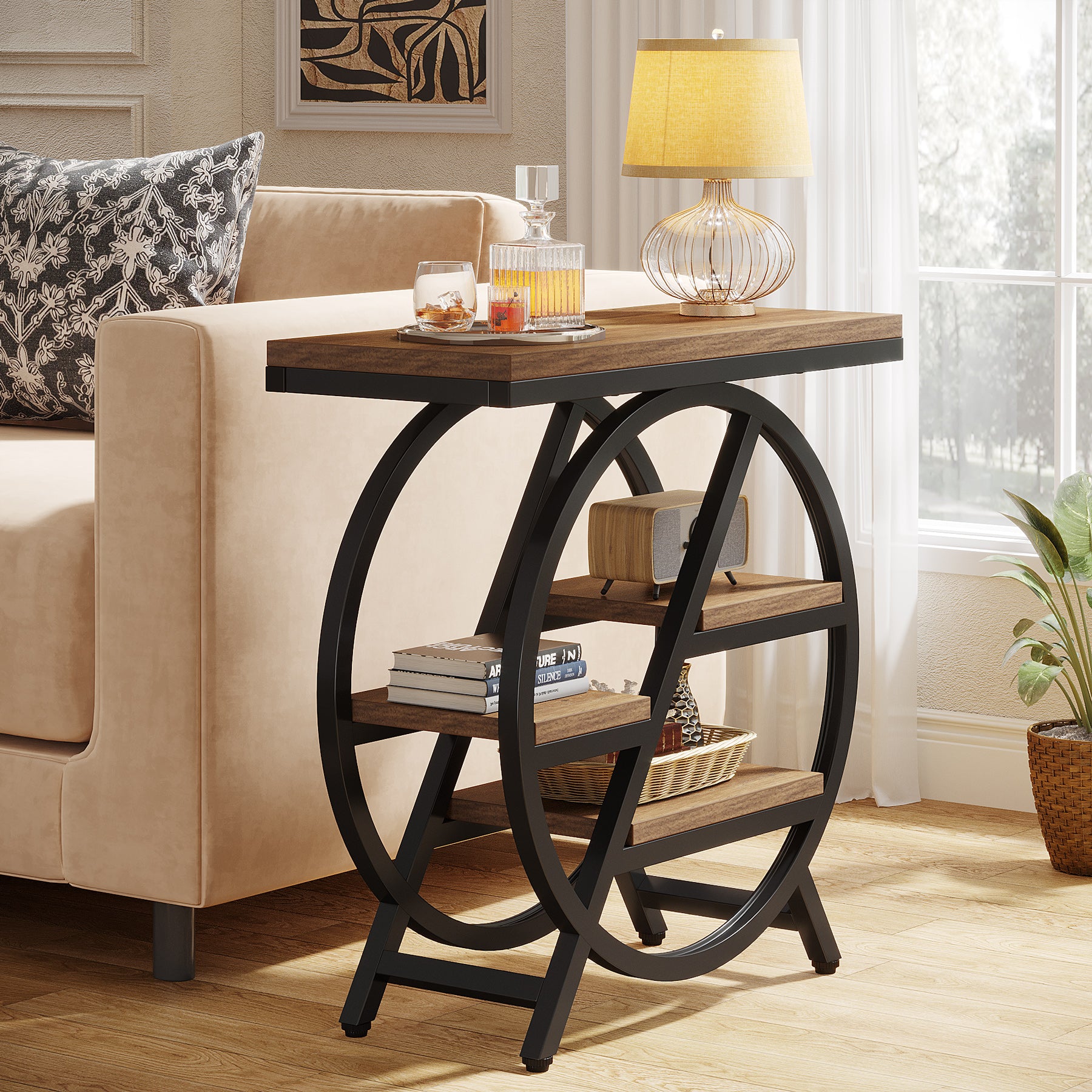 4-Tier End Table, Small Side Table Snack Table with Storage Shelves
