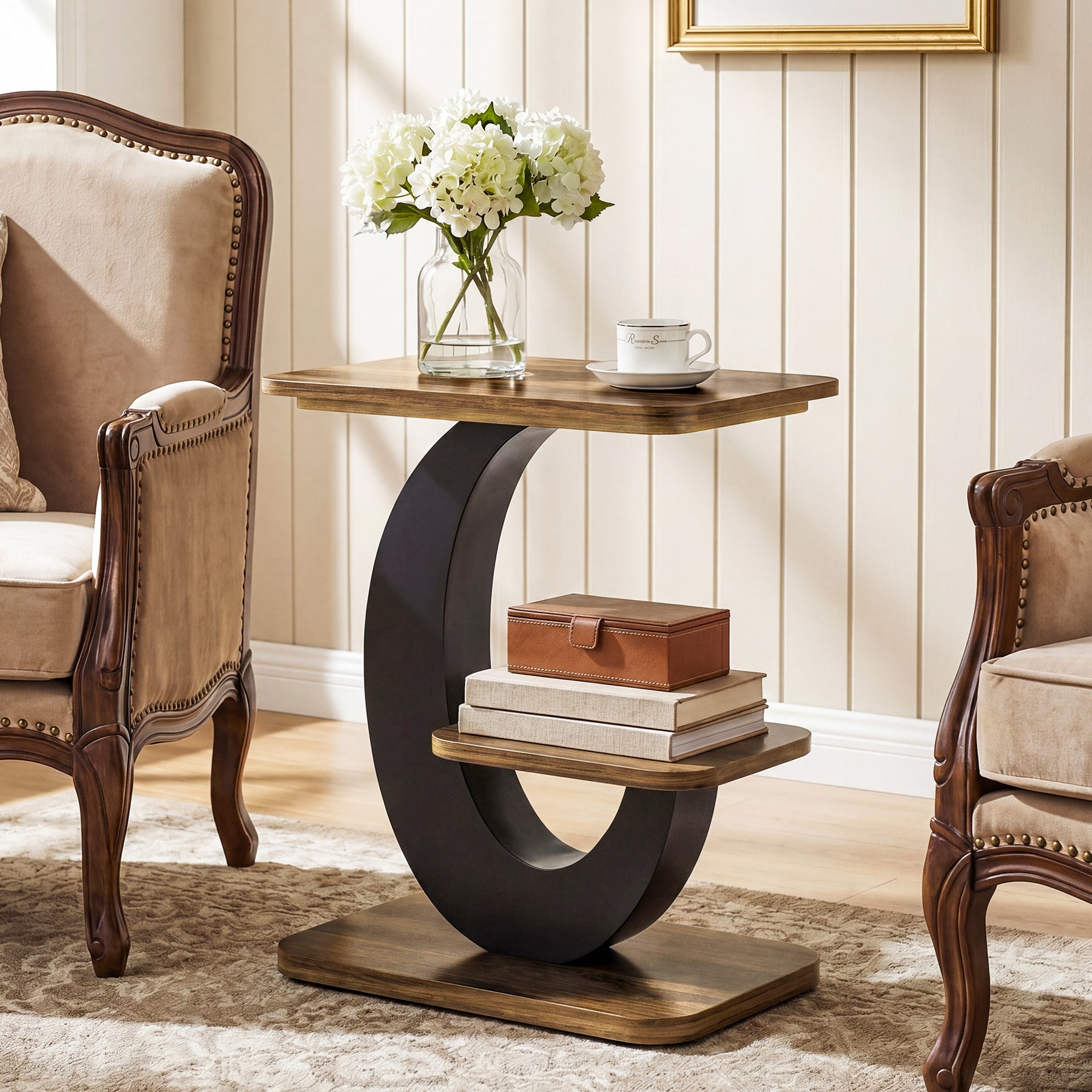 23.6-Inch 2-Tier Narrow End Table with Storage Shelf, Industrial Side Table Nightstand for Living Room