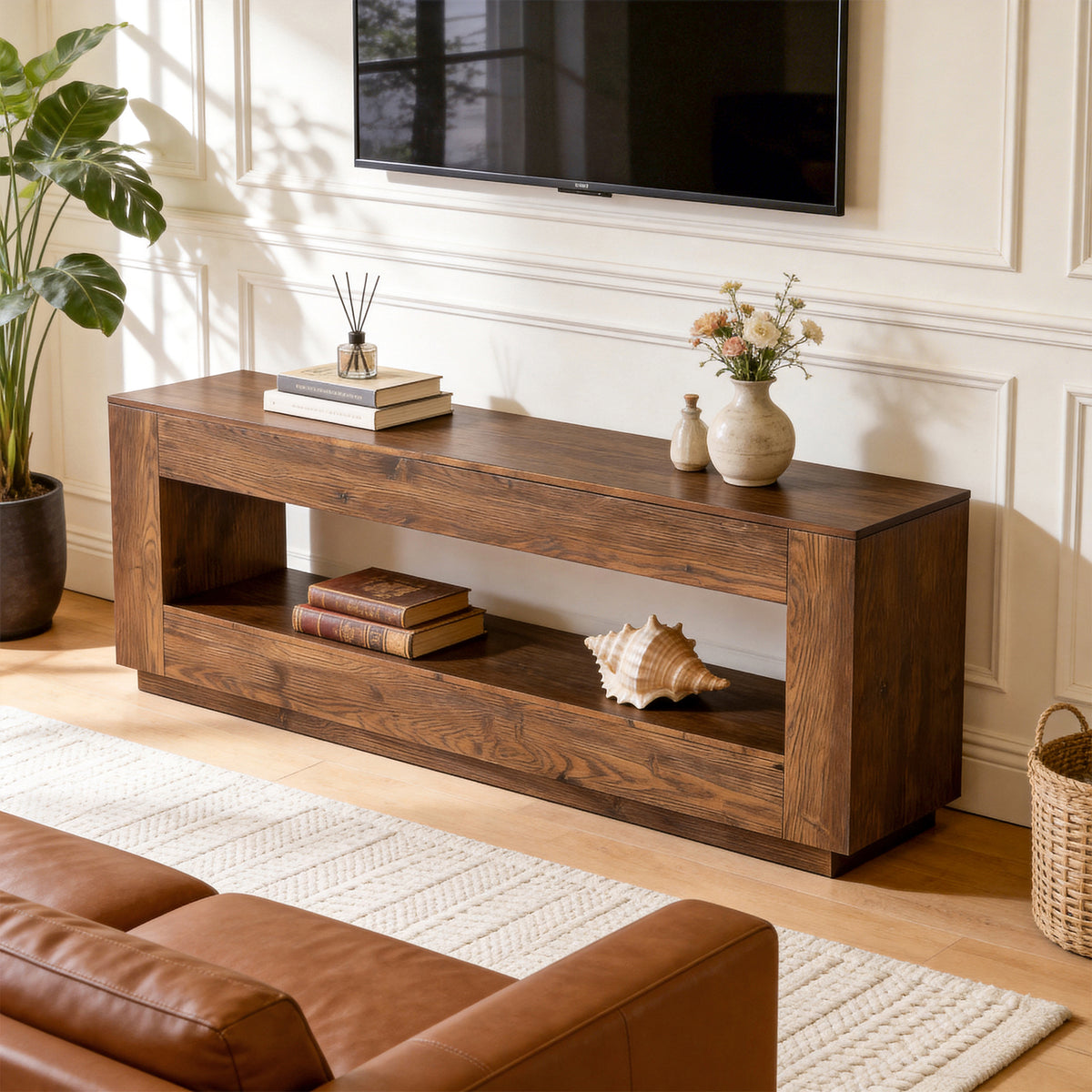Tribesigns 70.86 Inch Solid Wood TV Stand with 2-Tier Storage Shelf, Extra Long Media Console for Living Room