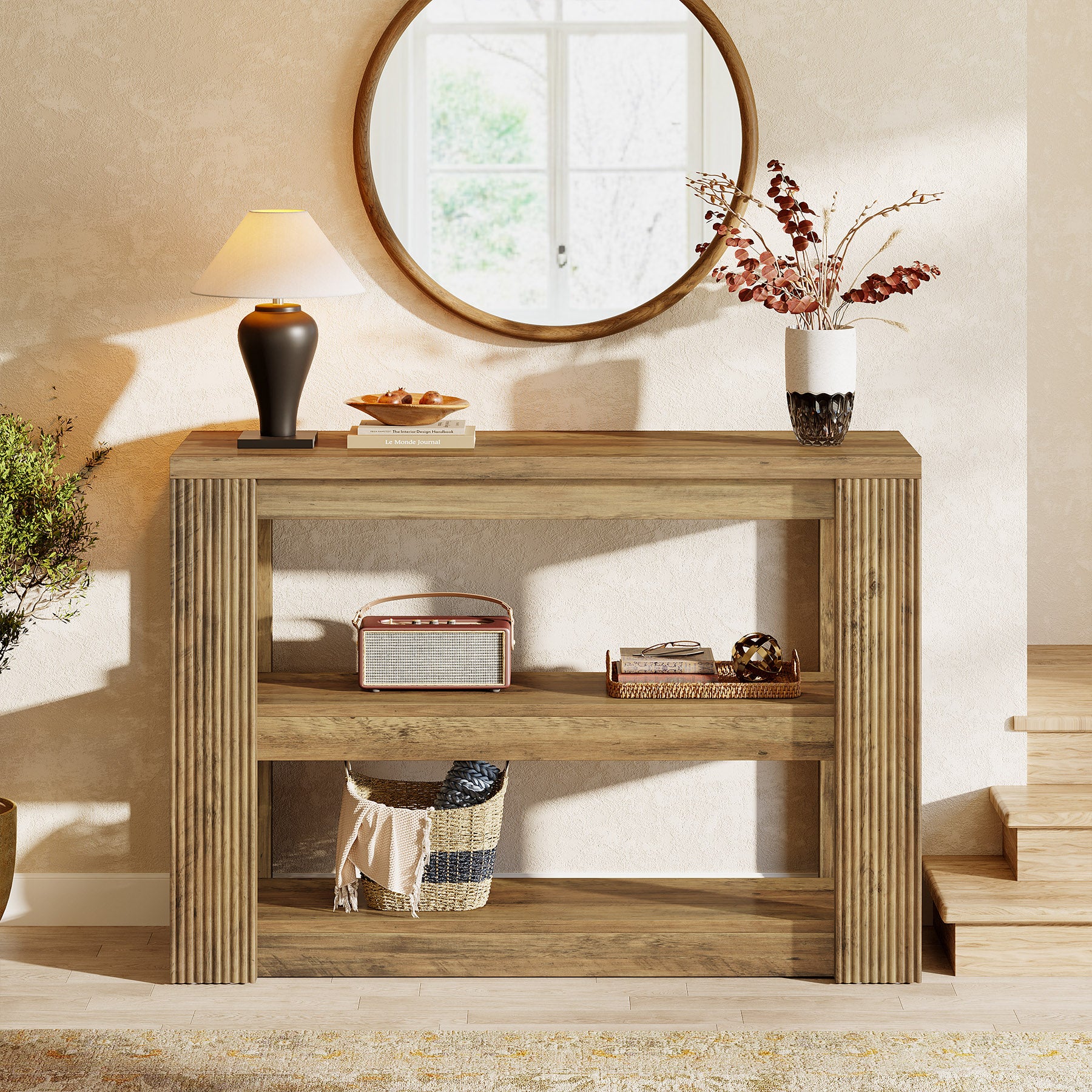 41.34-Inch Farmhouse Console Table with 3-Tier Shelves, Narrow Sofa Table