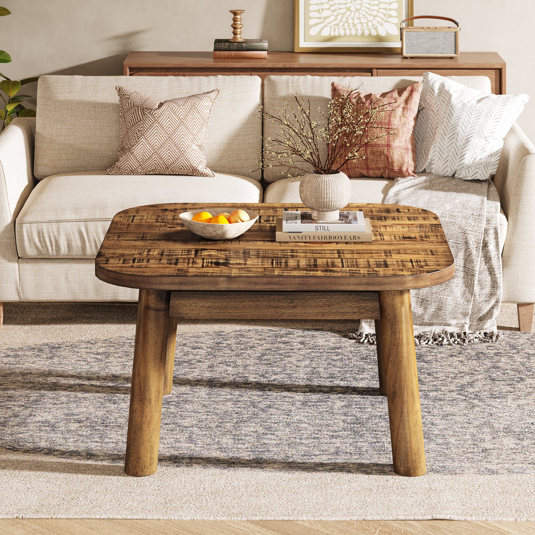 31.5" Solid Wood Square Coffee Table, Corner Farmhouse Center Table for Living Room