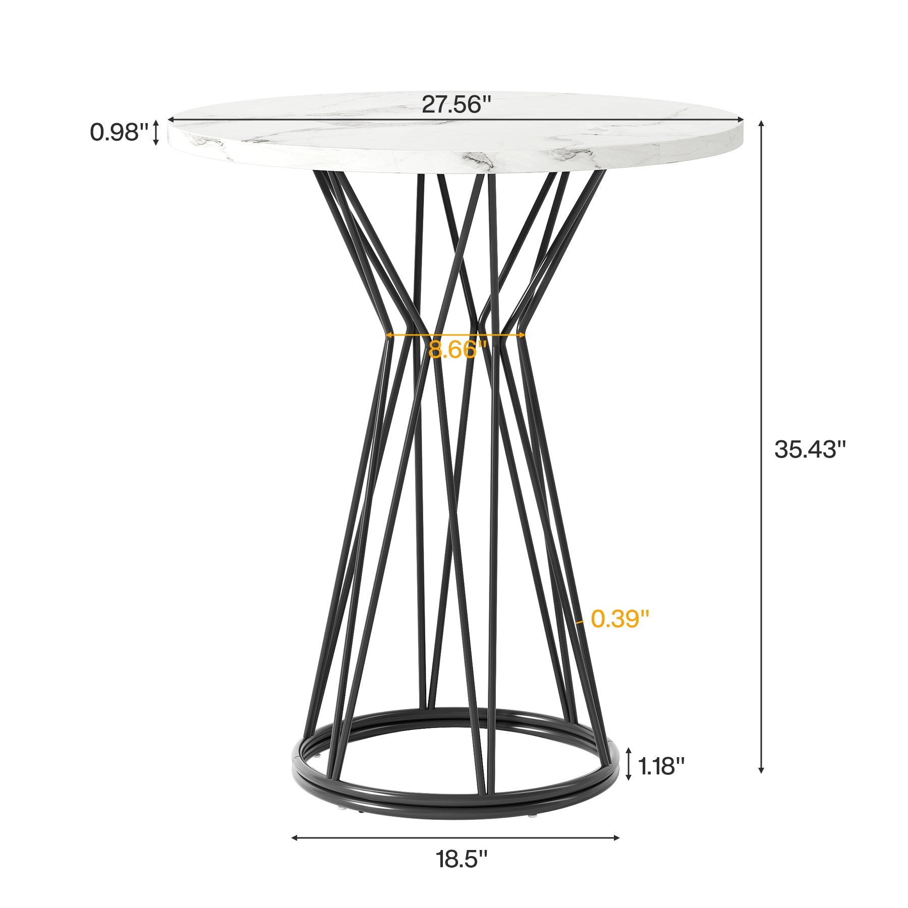 35.4-Inch Round Bar Table, Modern Faux Marble Bistro Pub Table