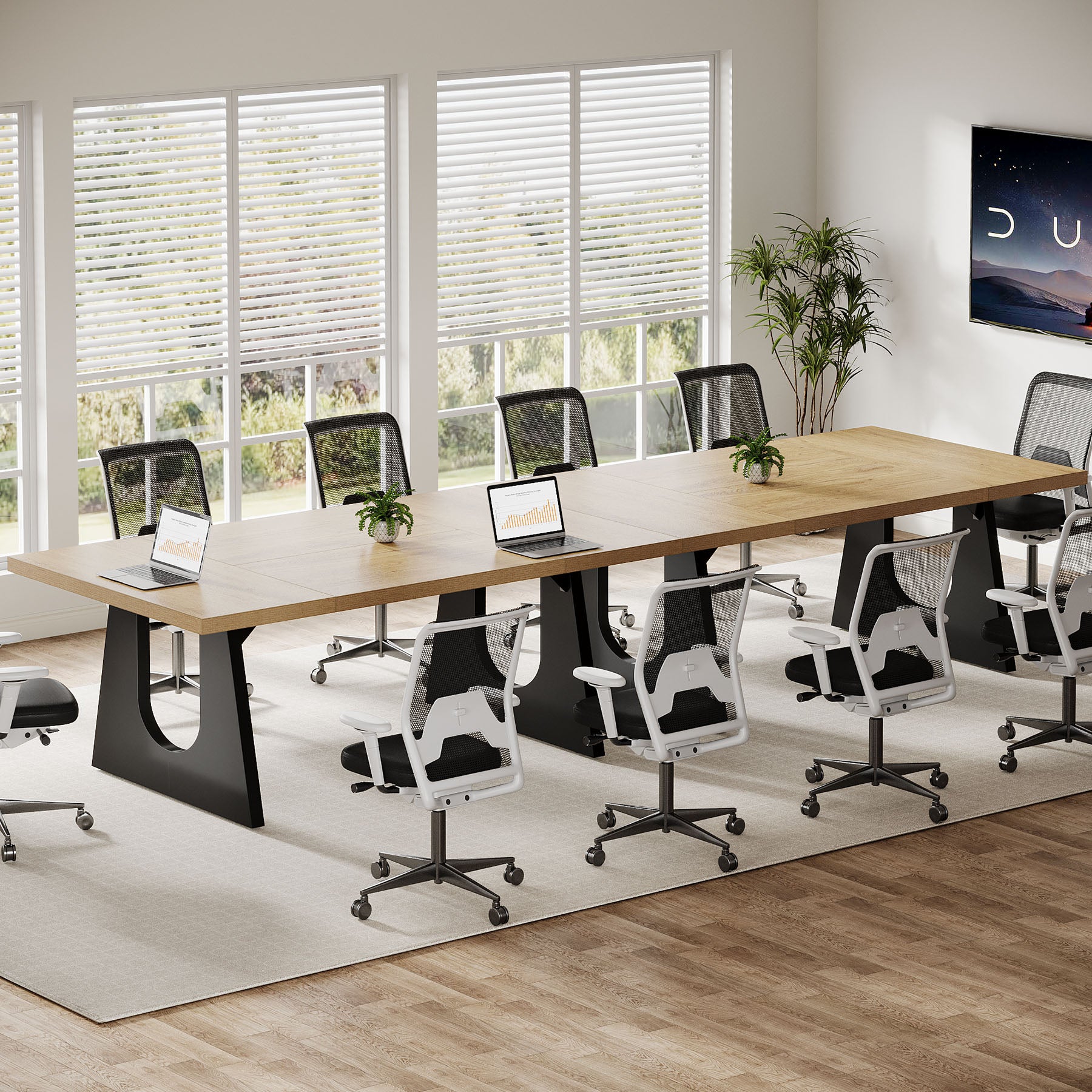 70.9-Inch Rectangular Conference Table for 6 to 8 People with Thick MDF Tabletop, Rustic Meeting Room Table for Office