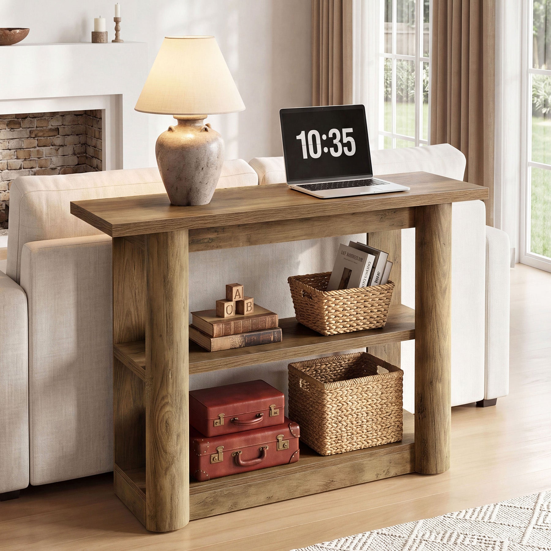 42-Inch Farmhouse Console Table, 3-Tier Narrow Sofa Table with Shelves for Entryway, Living Room