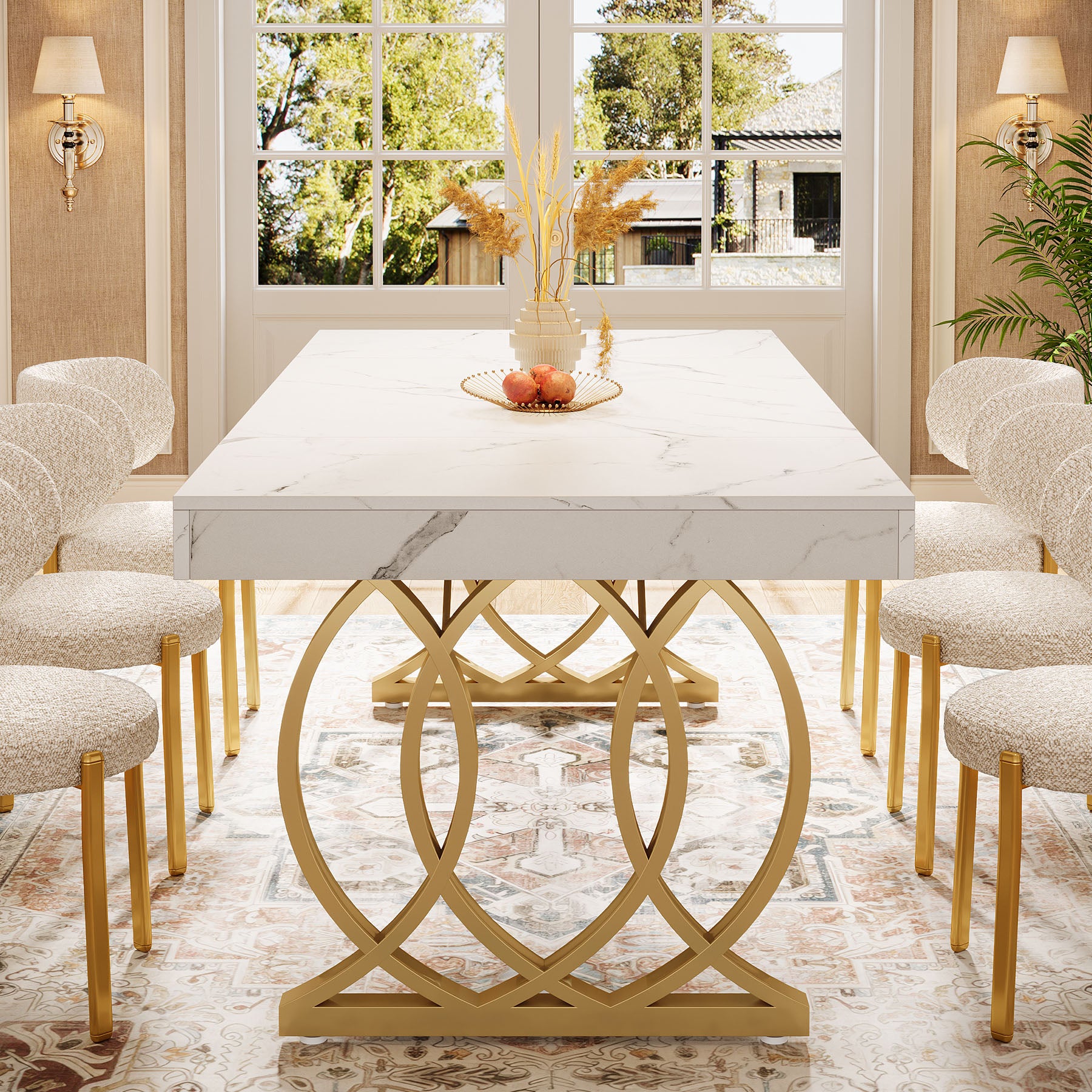 Tribesigns 63-Inch Modern Dining Table for 4-6 People, Faux Marble Kitchen Table with Gold Legs