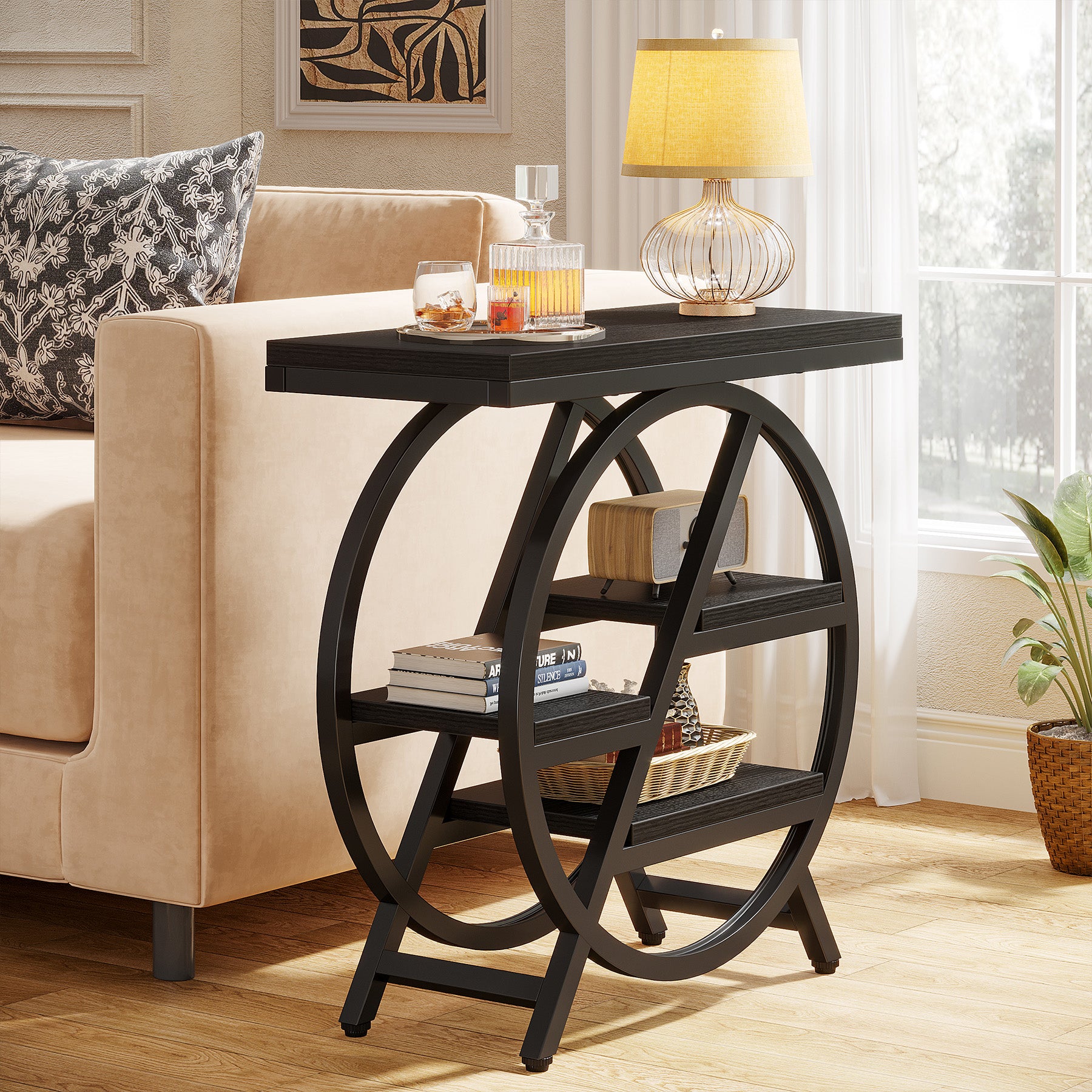4-Tier End Table, Small Side Table Snack Table with Storage Shelves