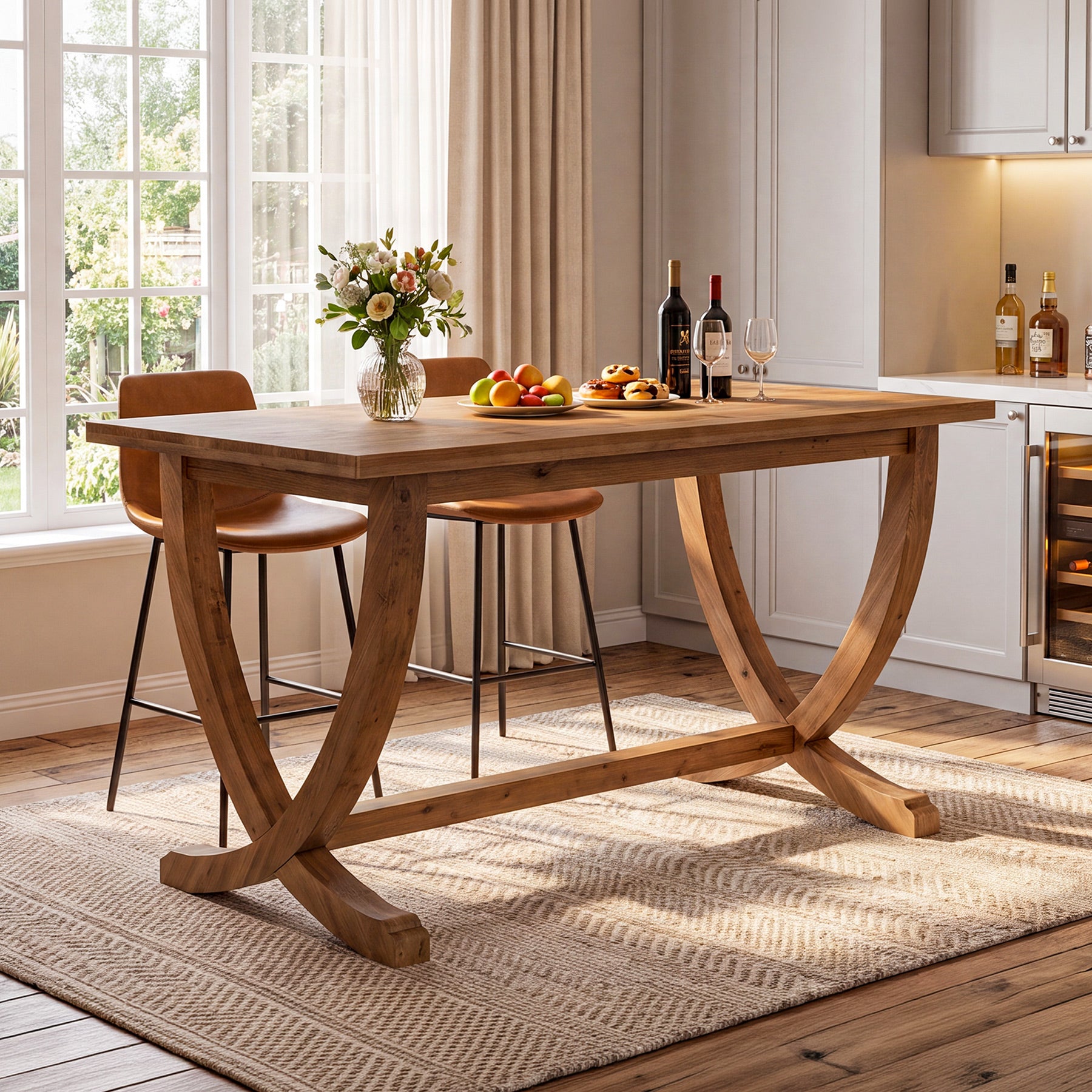 Tribesigns 59 Inch Solid Wood Counter Height Dining Table with Footrest, Farmhouse Bar Table for 4-6