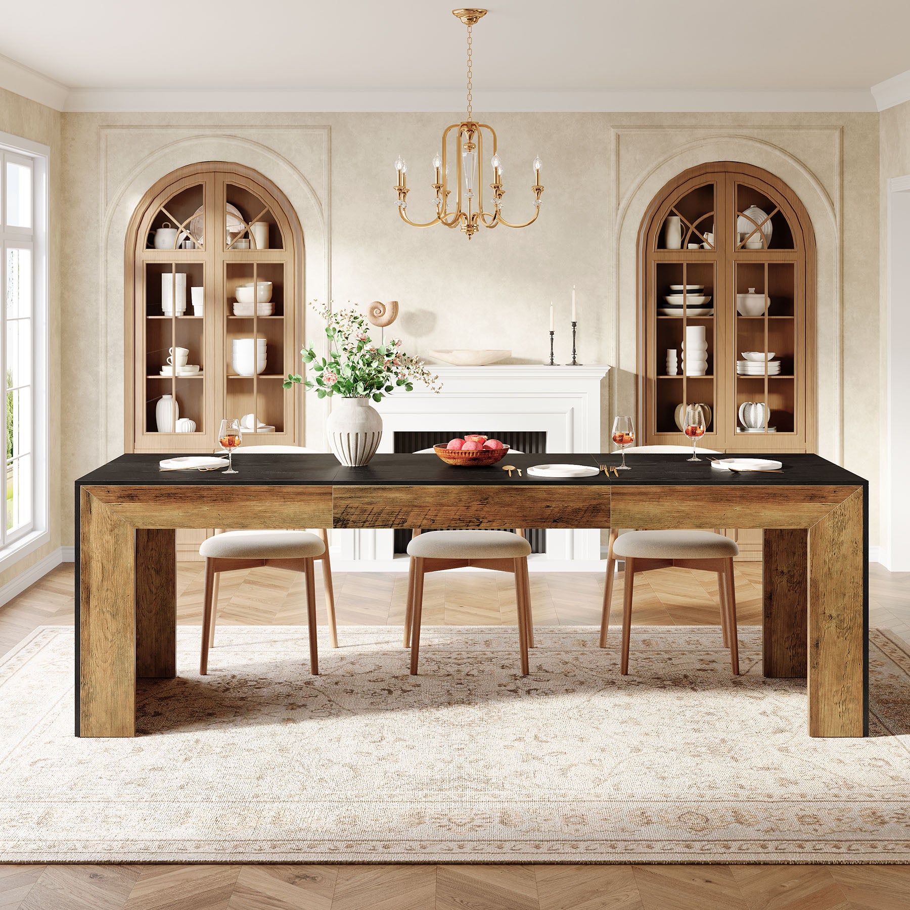 78.8-Inch Extra Long Dining Table for 6 to 8 People, Rectangular Farmhouse Kitchen Table for Dining Room