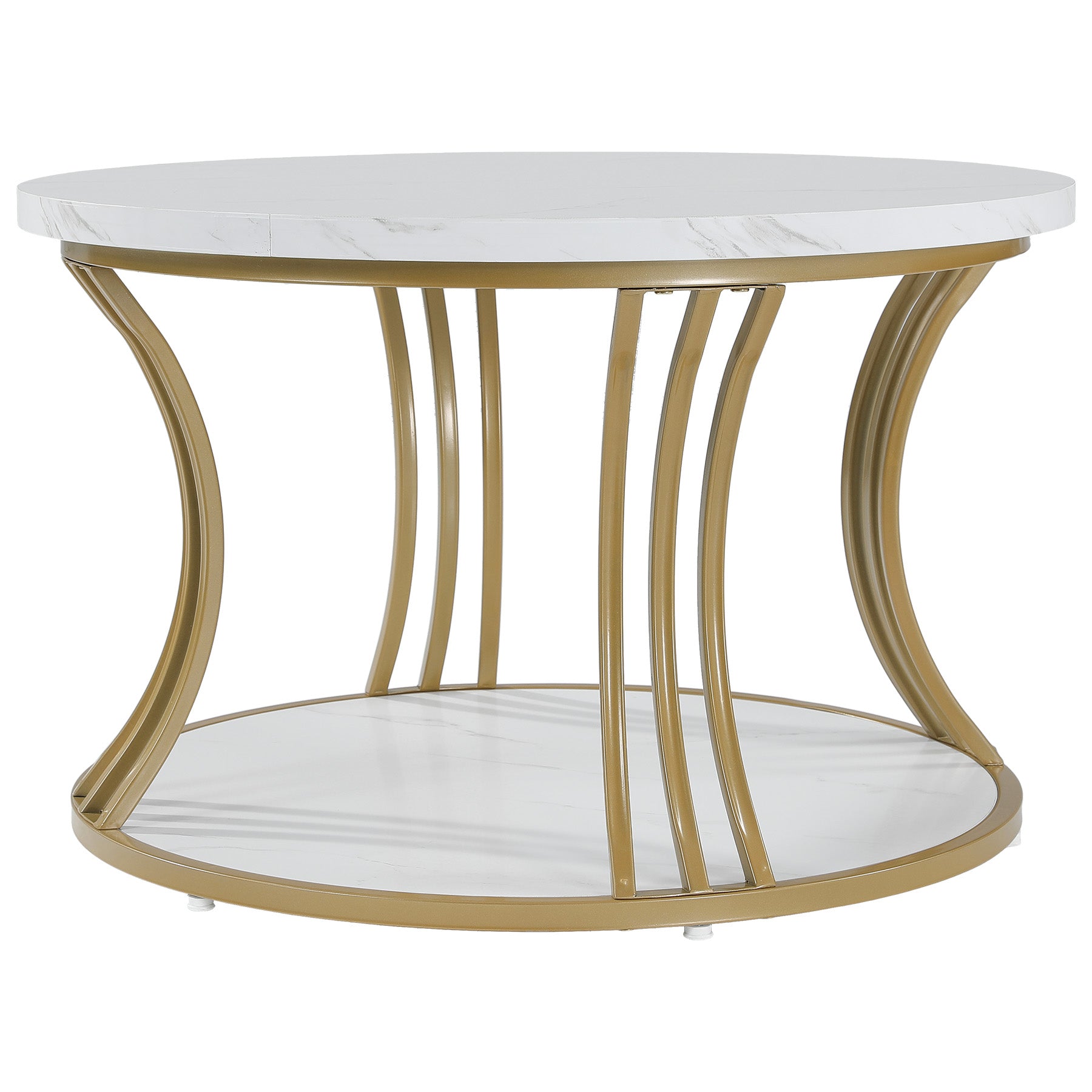 Tribesigns 31.5 Inch Round Coffee Table, 2 Tier Faux Marble Top with Gold Metal Frame for Living Room