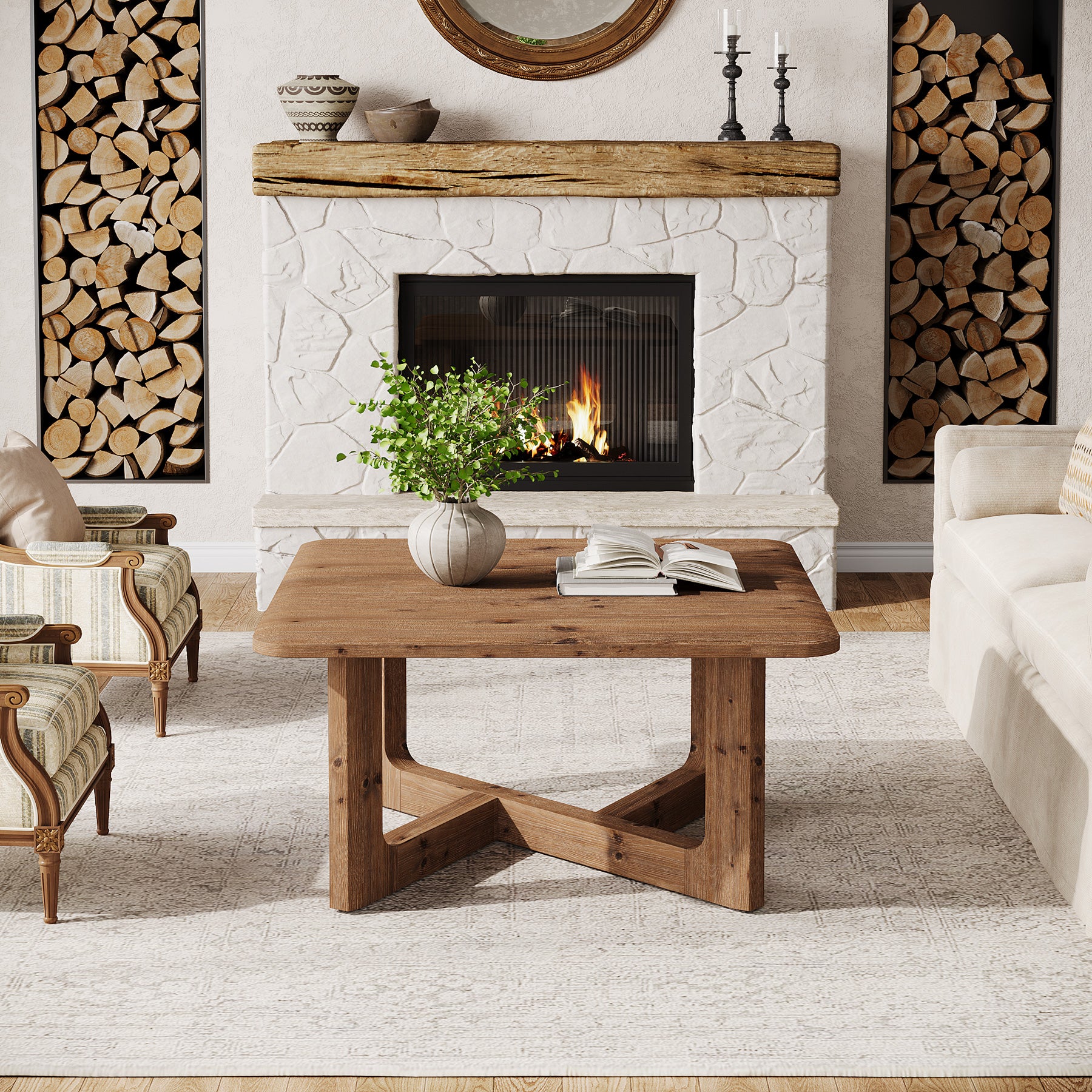Tribesigns 31.5 Inch Square Solid Wood Coffee Table, Farmhouse Living Room Table with Sturdy Base