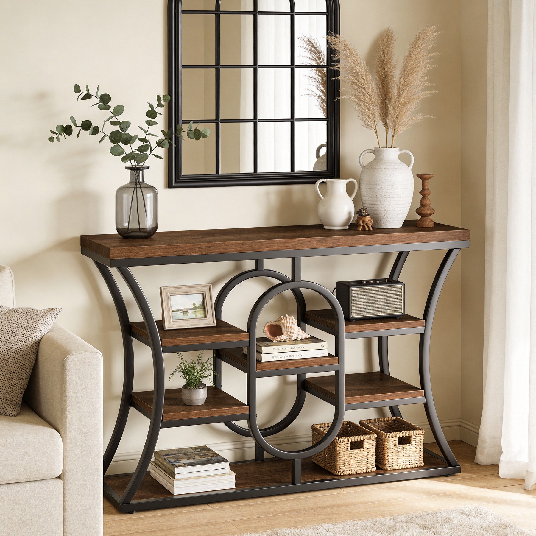 Tribesigns 41.3" Sofa Table, Industrial Console Table with Shelves