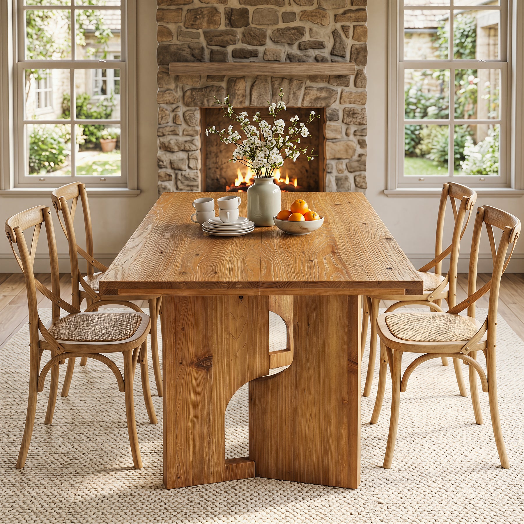 Tribesigns 63-Inch Solid Wood Dining Table with Cutout Bases, Farmhouse Table for Dining Room