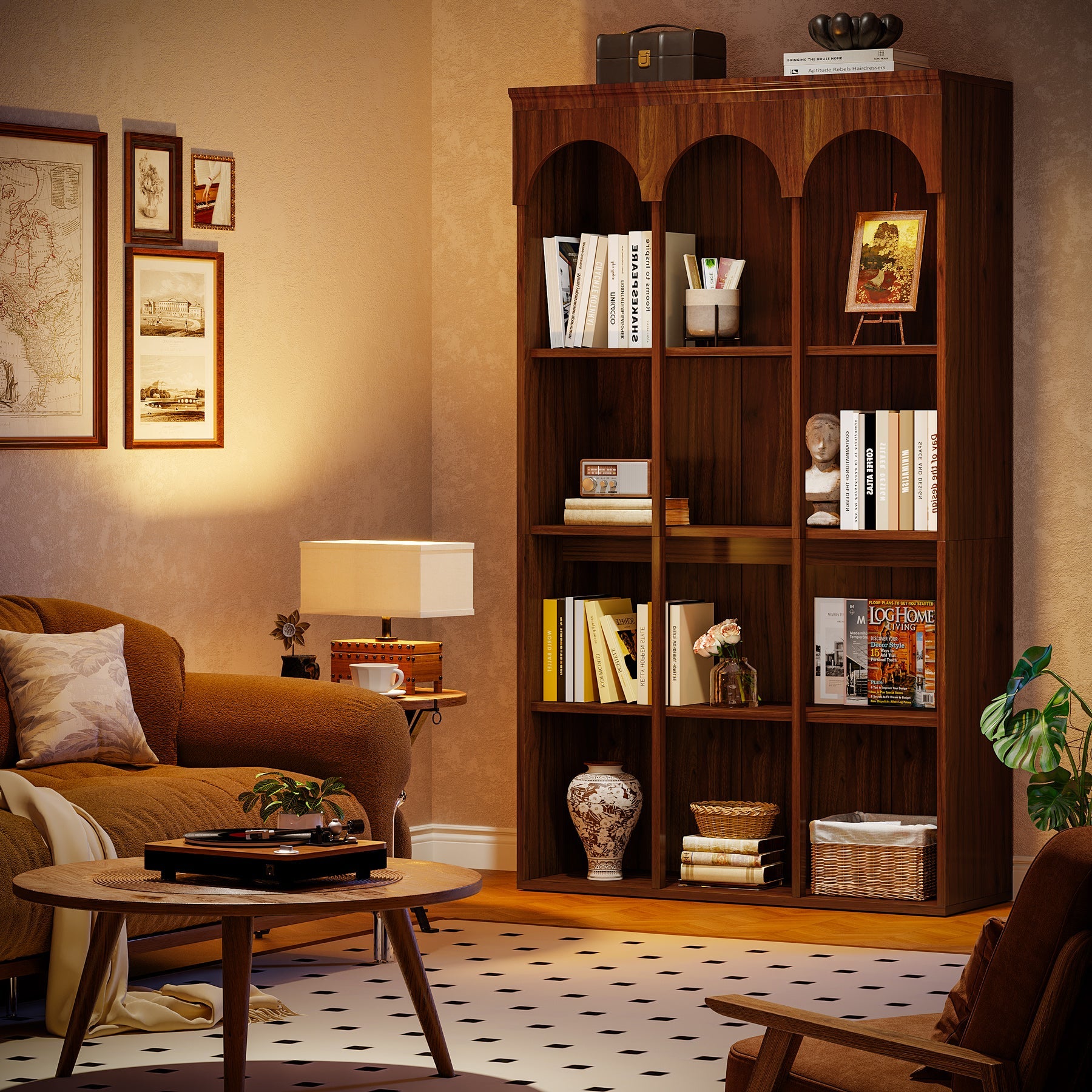71-Inch Tall Arched Bookshelf with 5-Tier Open Display Shelves, Freestanding Bookcase for Office