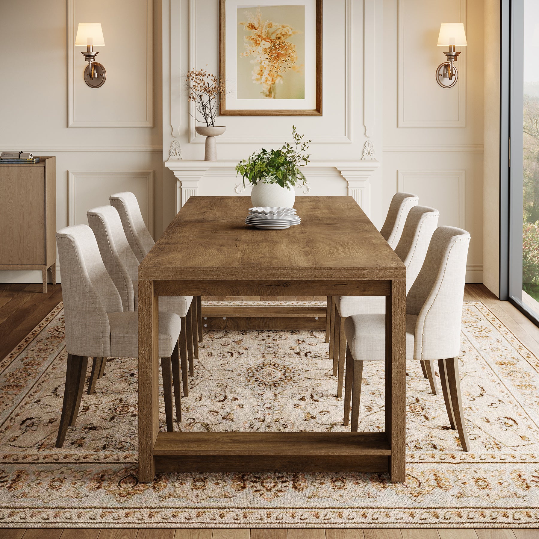 Tribesigns 86.6-Inch Dining Table for 6 with Reinforced Base, Long Farmhouse Table for Kitchen