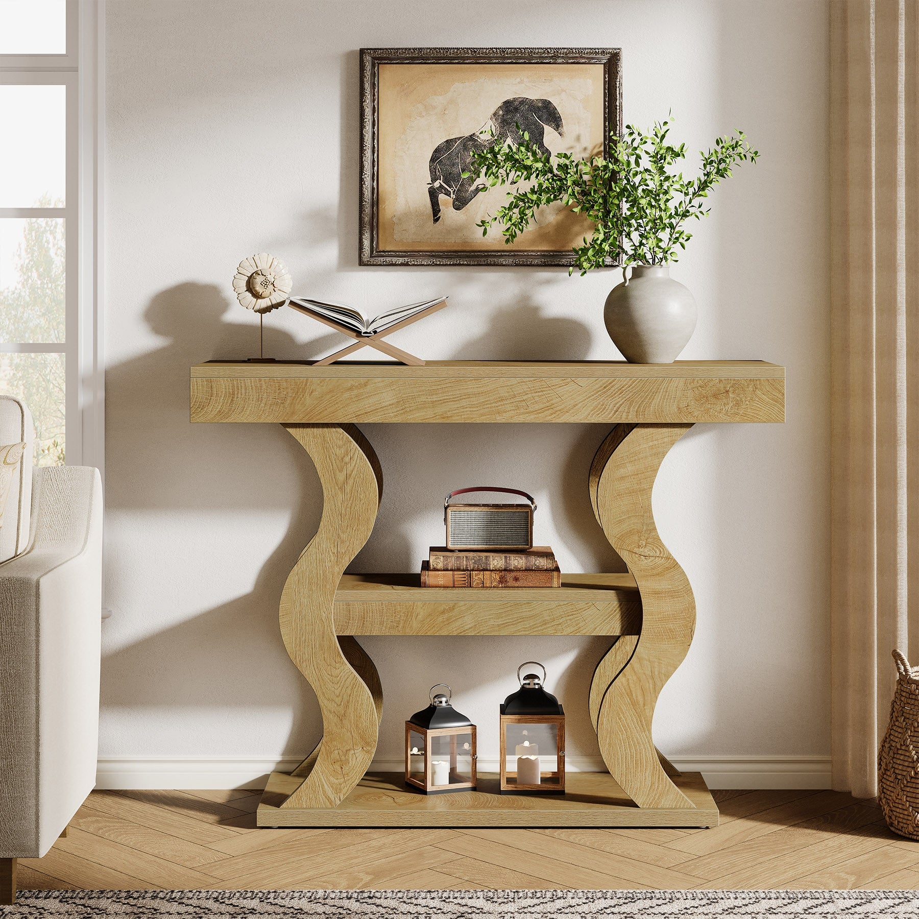 41" Console Table with 3-Tier Storage, Sofa Table with Curved Frame
