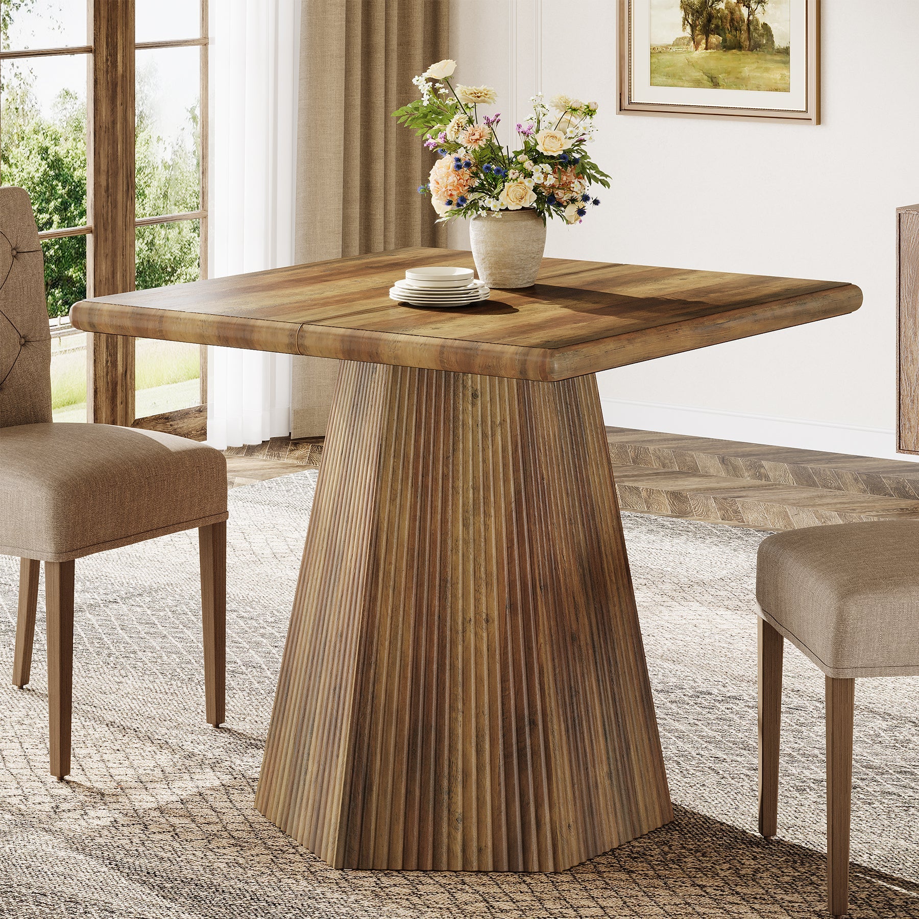 31.5-Inch Square Dining Table for 4, Pedestal Base Kitchen Table