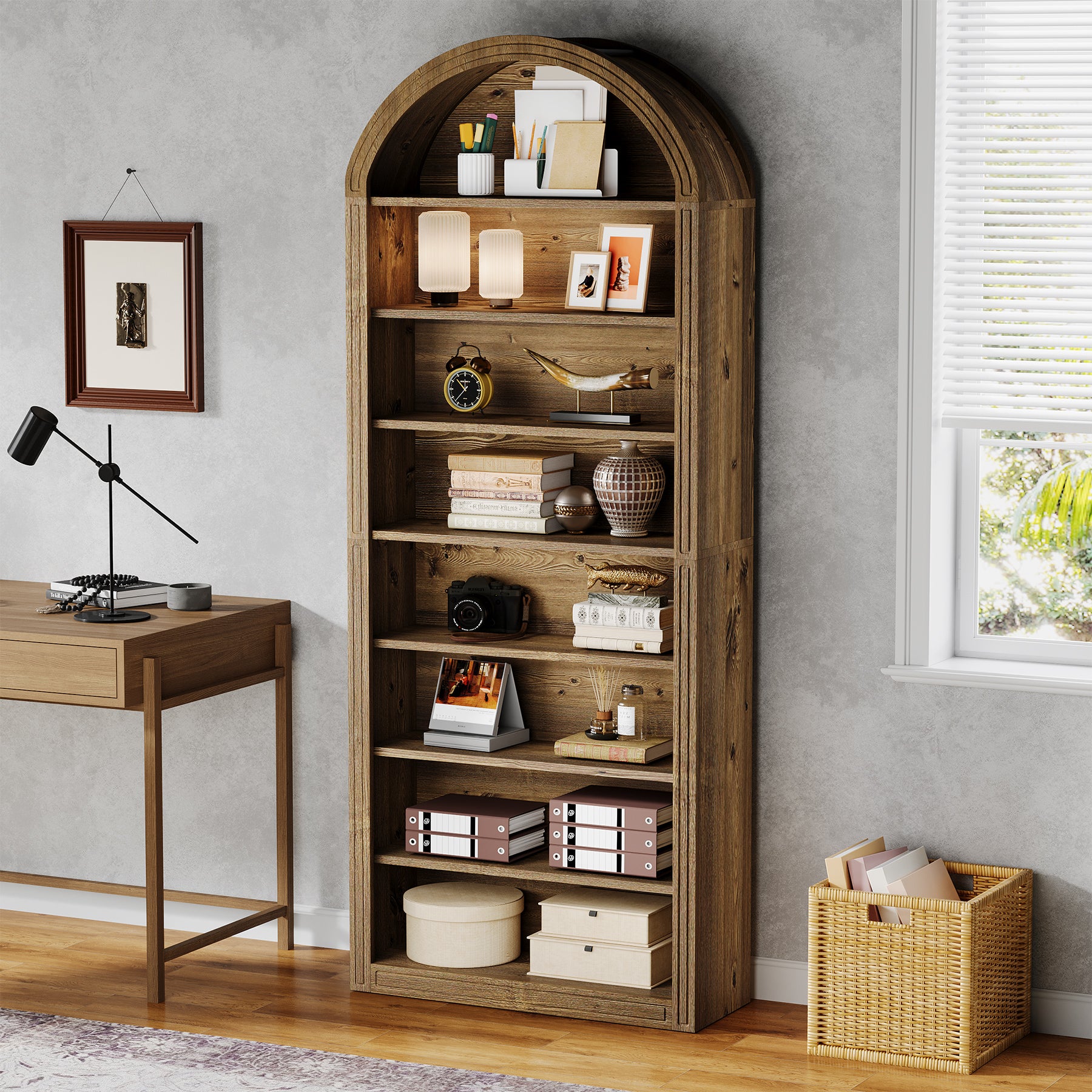 Tribesigns 79.5" Arched Bookshelf, 8-Tier Tall Bookcase for Living Room