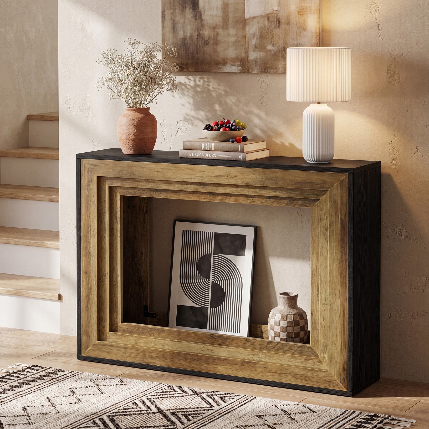 41.3-Inch Console Table with 2-Tier Storage, Farmhouse Hallway Table with Metal Brackets