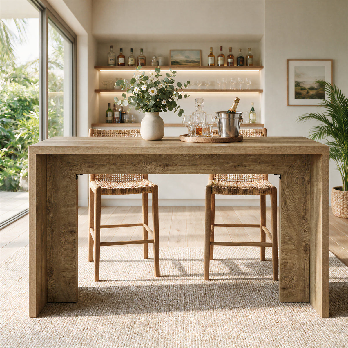 Tribesigns 55" Bar Table with Slim Top and Warm Wood Finish, Bar Height Table for Kitchen