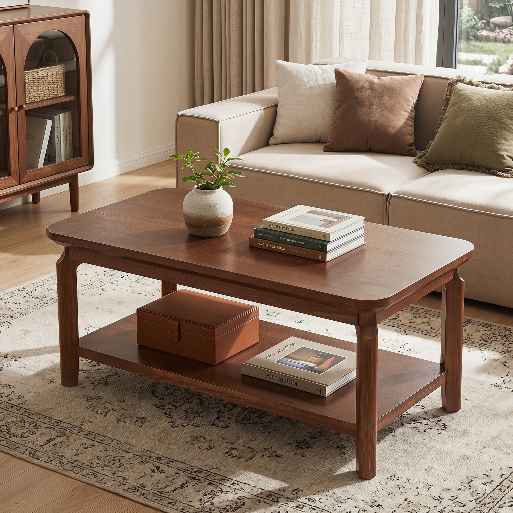 Tribesigns 47-Inch Coffee Table with Open Shelf, Rounded-Corner Center Table for Living Room