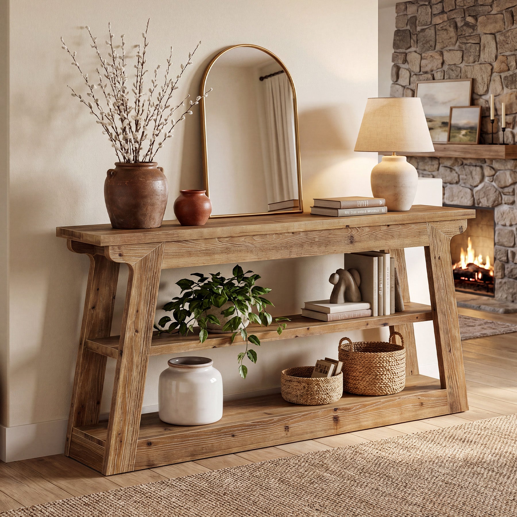 Tribesigns 63-Inch Solid Wood Console Table with 3-Tier Storage, Farmhouse Hallway Entry Table