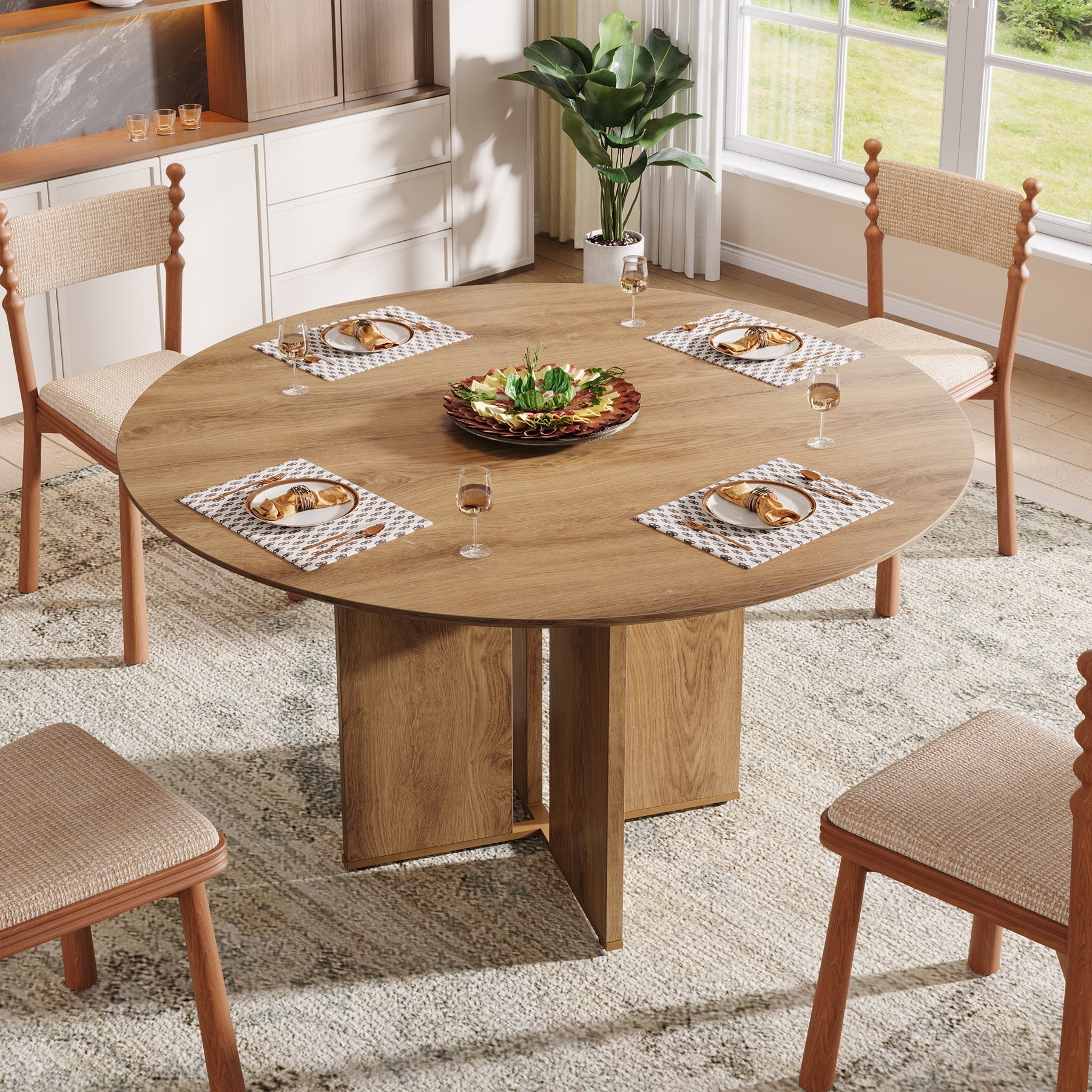 Tribesigns 39.4-Inch Round Dining Table for 4, Farmhouse Kitchen Table with Lower Storage Shelf and X-Shaped Pedestal