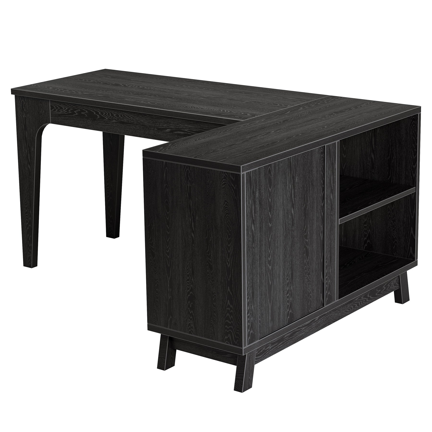 57-Inch L-Shaped Corner Desk with Storage Cabinet, Wood Home Office Workstation and Study Writing Table
