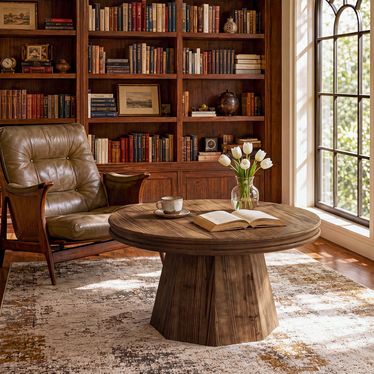 Tribesigns 31.5" Solid Wood Round Coffee Table with Thick Top, Rustic Farmhouse Living Room