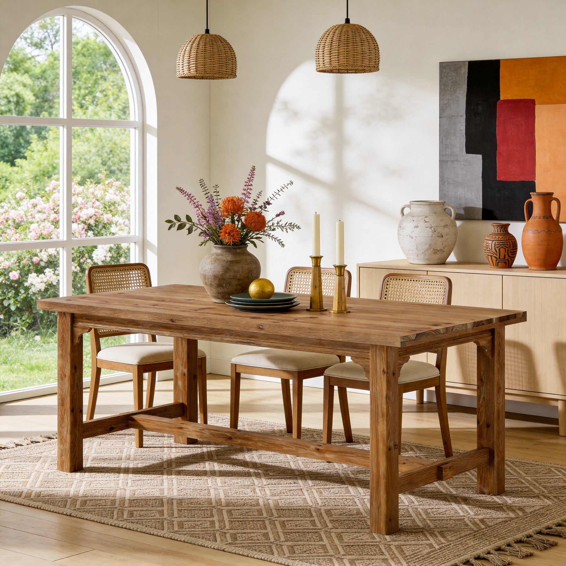 63-Inch Solid Wood 4-6 Seater Dining Table with Thick Top, Rectangular Farmhouse Table