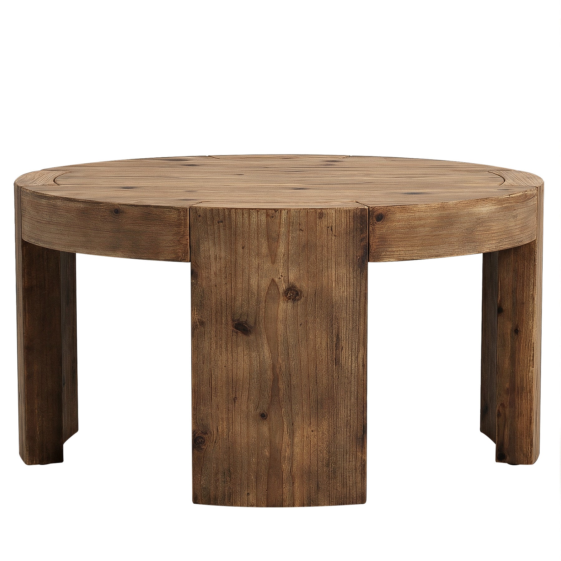 31.5 Inch Solid Wood Round Coffee Table with Integrated Tabletop, Farmhouse Center Table for Living Room