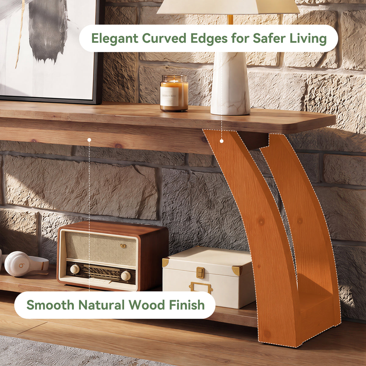 Tribesigns 63 Inch Solid Wood TV Stand for 75 Inch TVs, 2-Tier Farmhouse Media Console