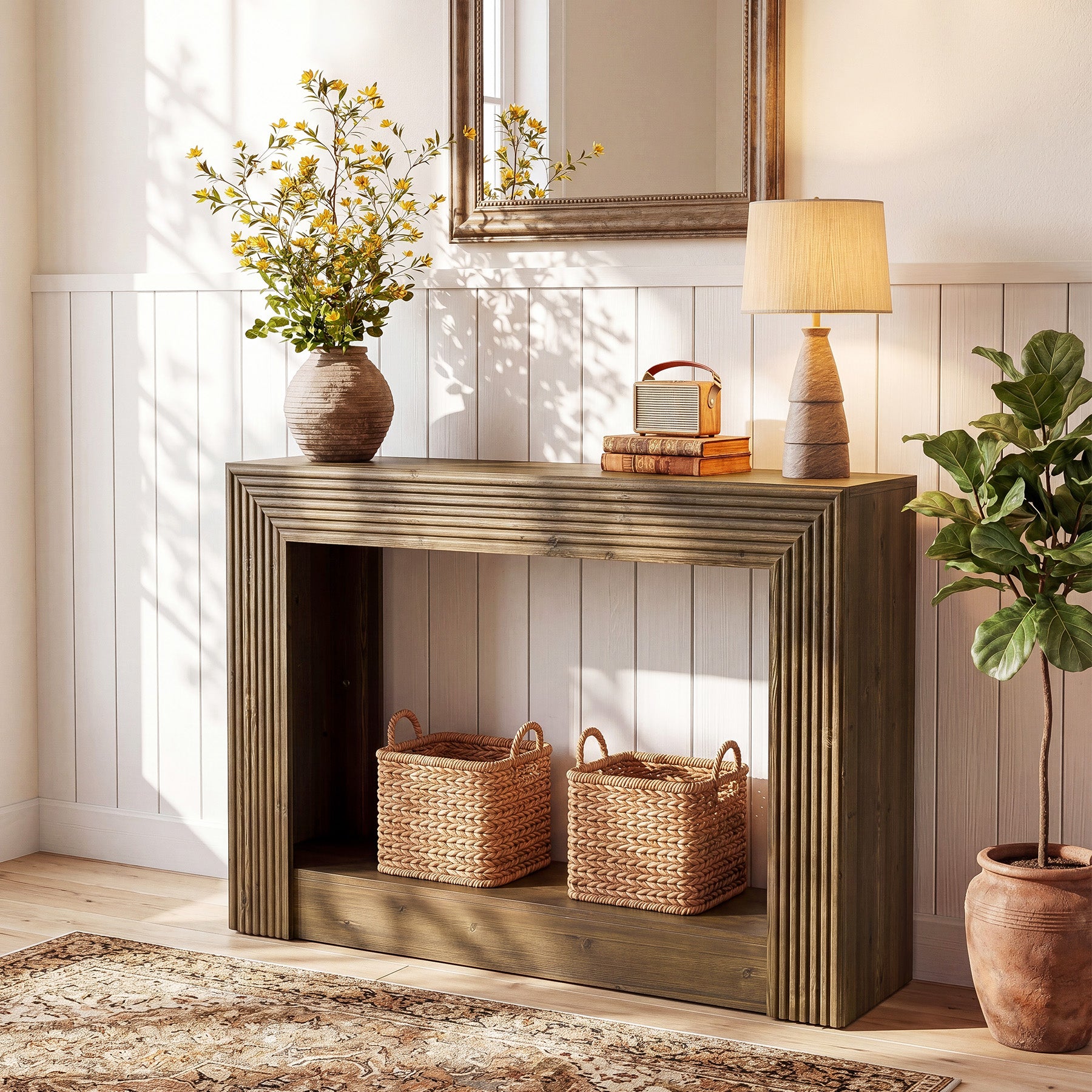41-Inch Farmhouse Console Table, Narrow Sofa Table with 2-Tier Storage