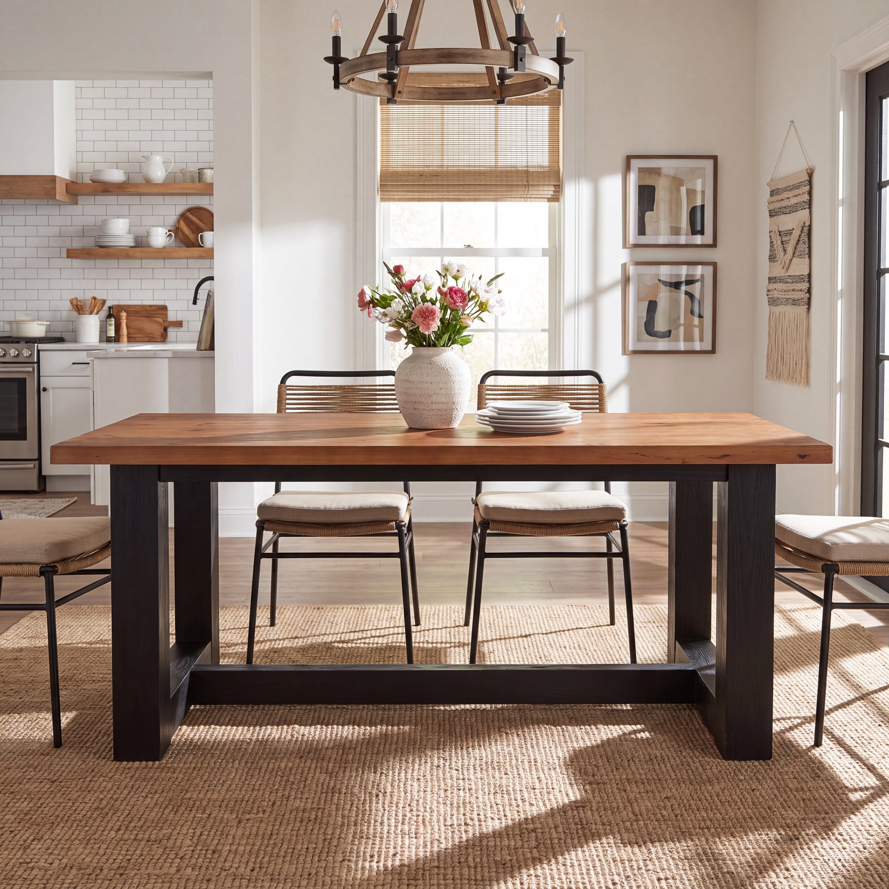 Tribesigns 63 Inch Solid Wood Dining Table for 6, Farmhouse Kitchen Table with U-Shaped Legs