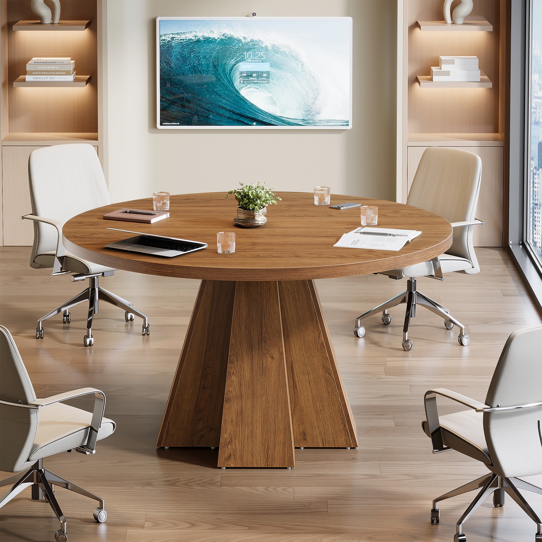 Tribesigns 46.46-Inch Round Conference Table, Thickened Tabletop with Tapered Base