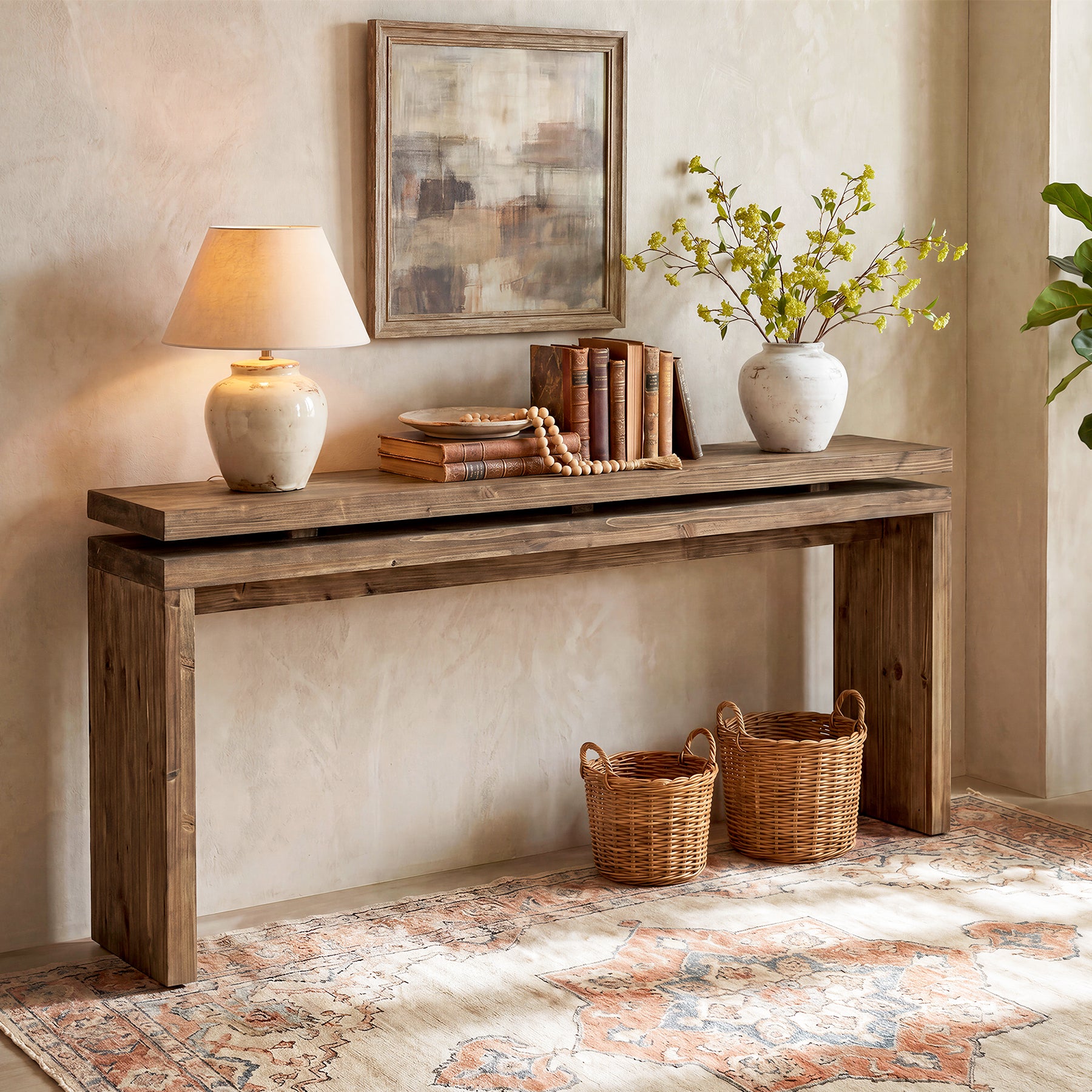 Tribesigns 63-Inch Solid Wood Console Table with Double-Layer Top, Farmhouse Sofa Table for Entryway Hallway and Behind Couch