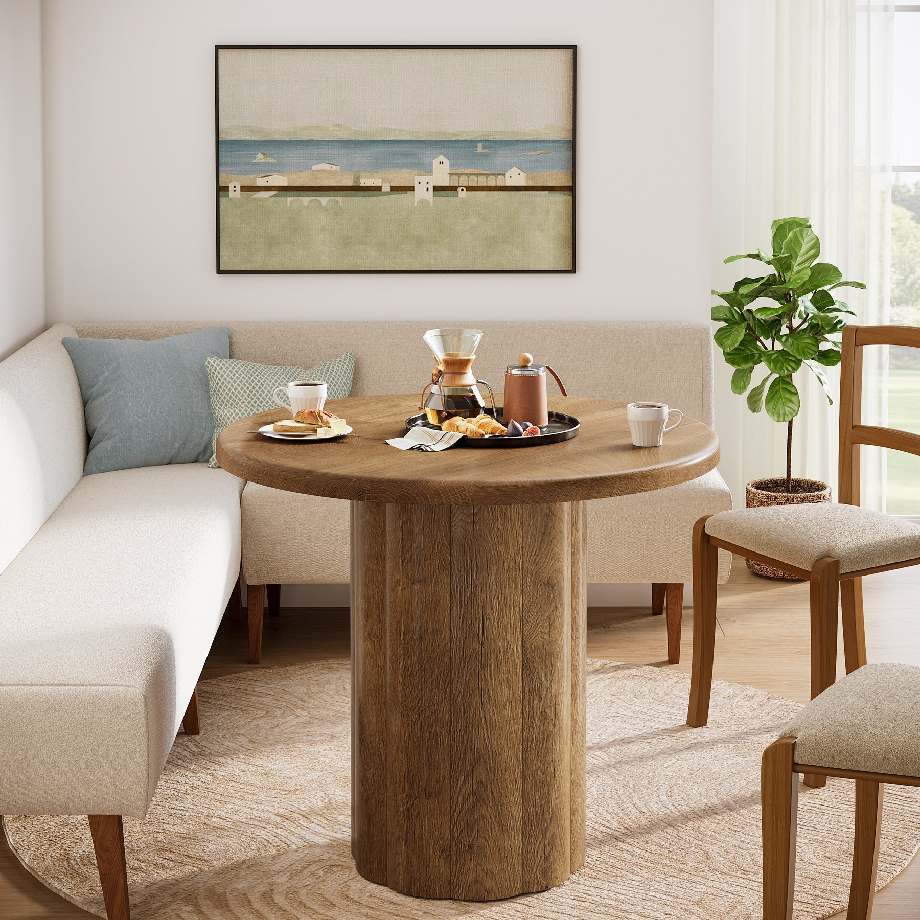 31.5" Round Dining Table - Rustic Brown Kitchen Table for Small Spaces with Sturdy Base