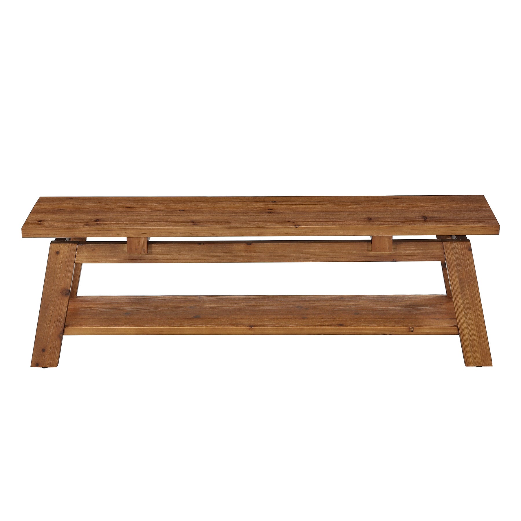 55-Inch Solid Wood Shoe Storage Bench with Lower Shelf, Farmhouse Entryway Seating for Hallway