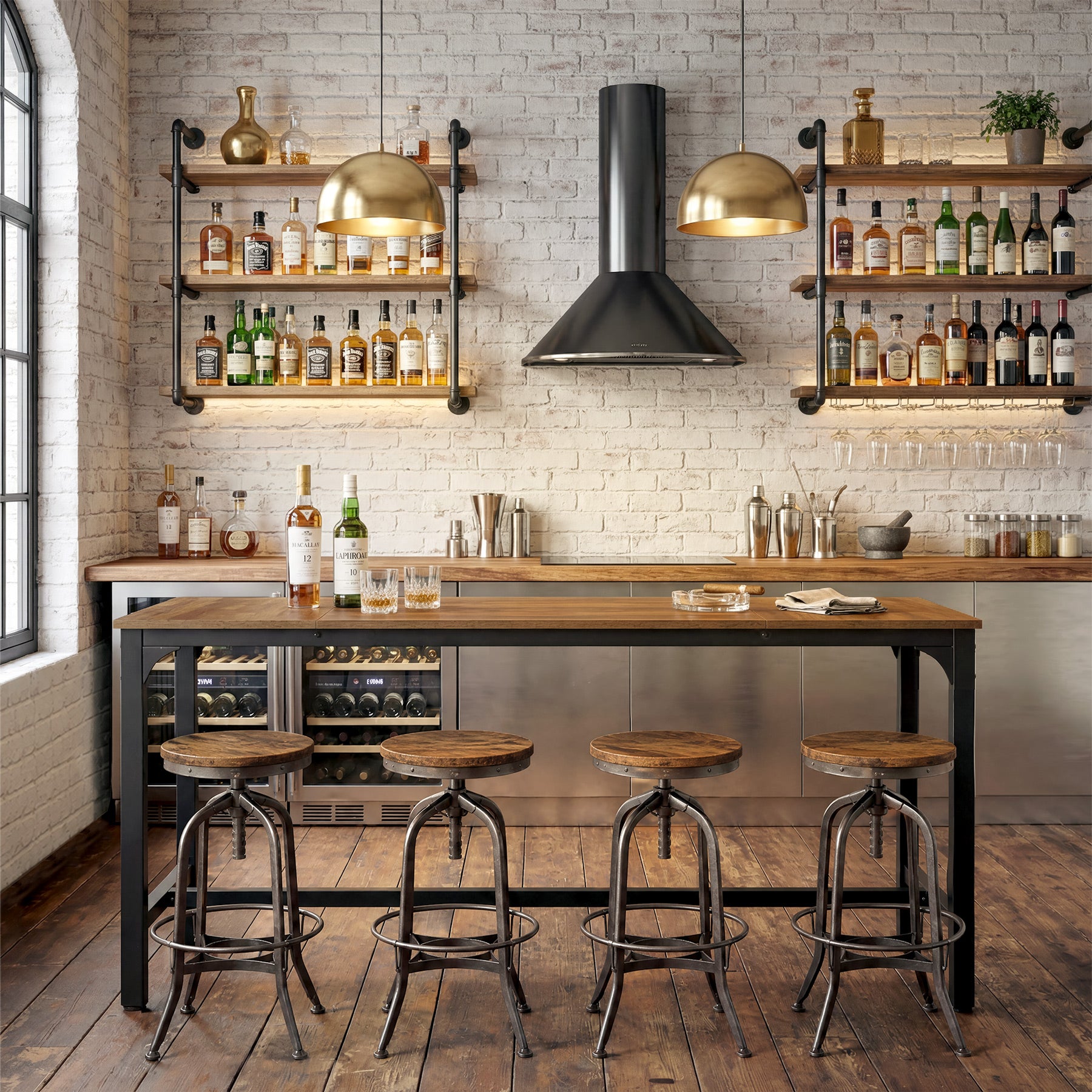 70.9 Inch Industrial Bar Table with Metal Footrest, Counter Height Pub Table for Dining Room and Home Bar
