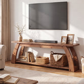 Tribesigns 63 Inch Solid Wood TV Stand for 75 Inch TVs, 2-Tier Farmhouse Media Console 3