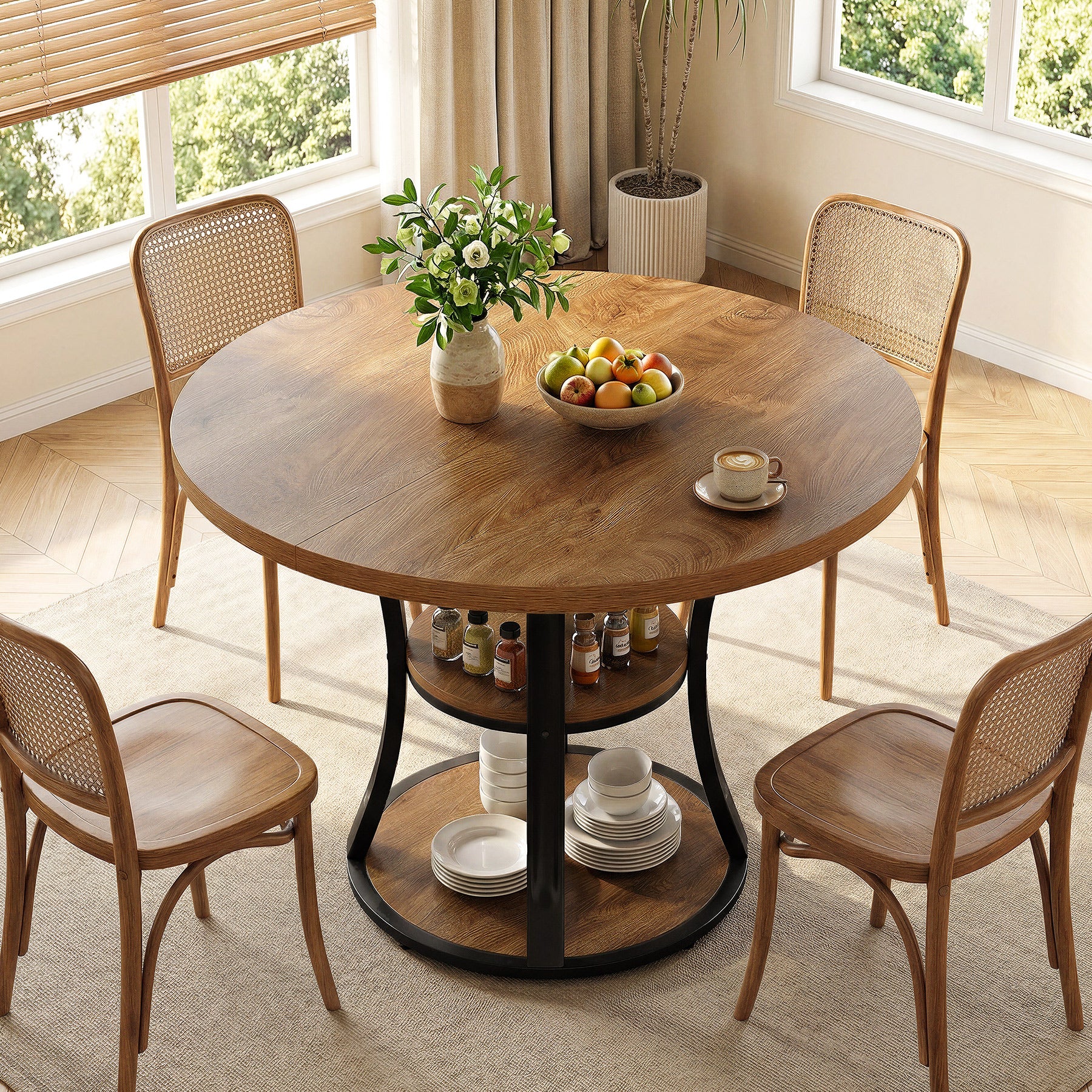Tribesigns 39-Inch Round Dining Table for 2-4, 2-Tier Pedestal Table with Storage