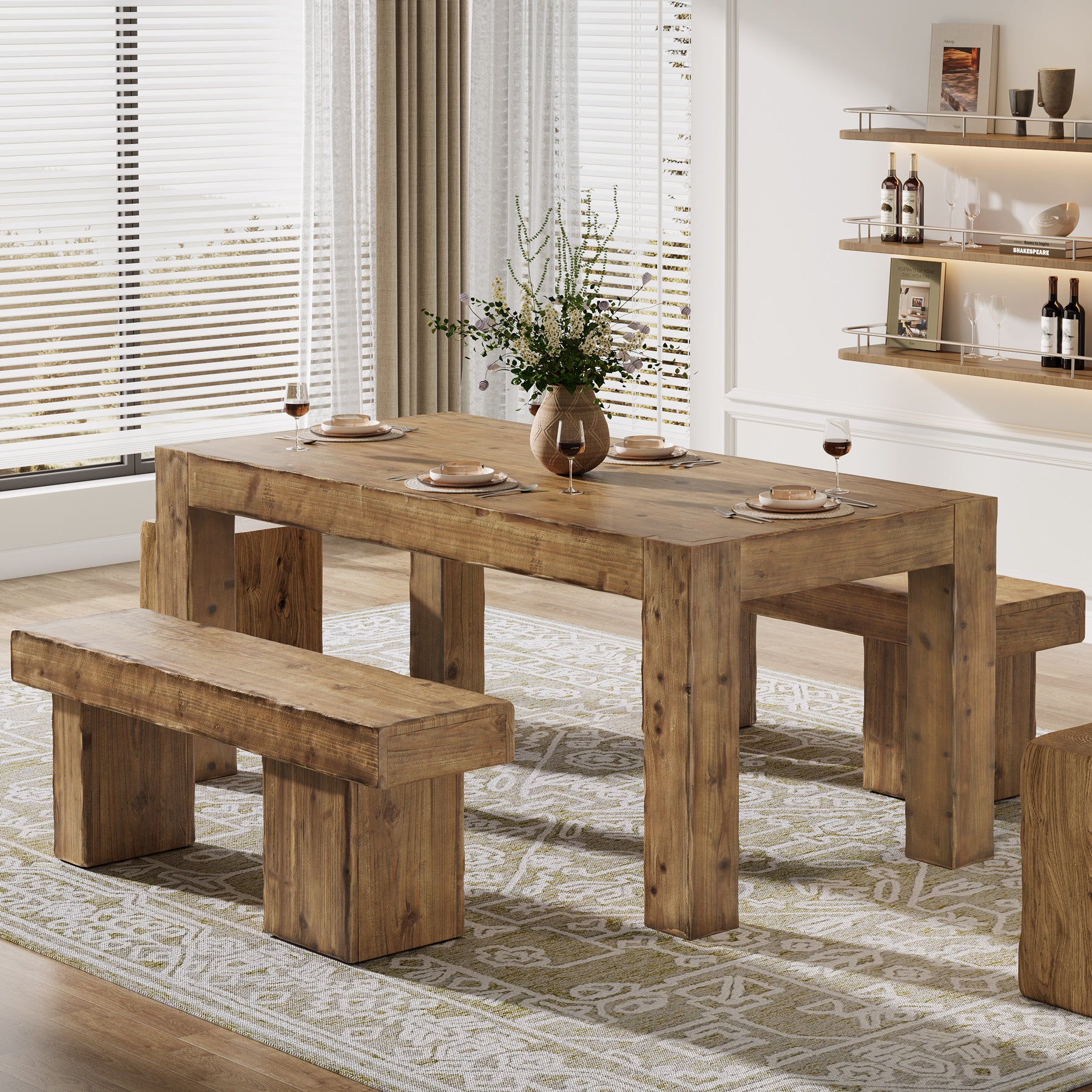 Tribesigns 63" Solid Wood Dining Table, Farmhouse Table for Dining Room (Only Table)