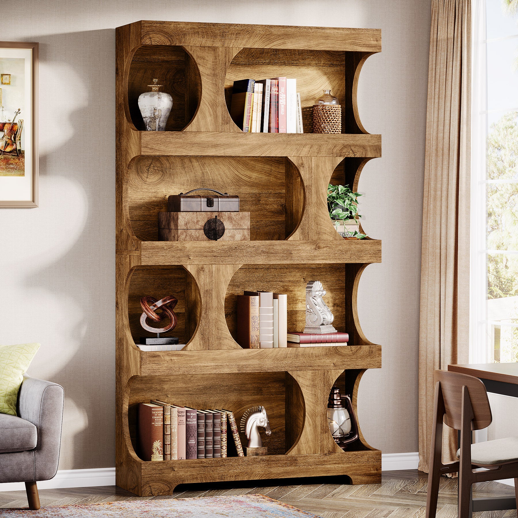 Tribesigns 71-Inch Tall S-Shaped Bookshelf, 4-Tier Wood Display Shelf for Living Room Office